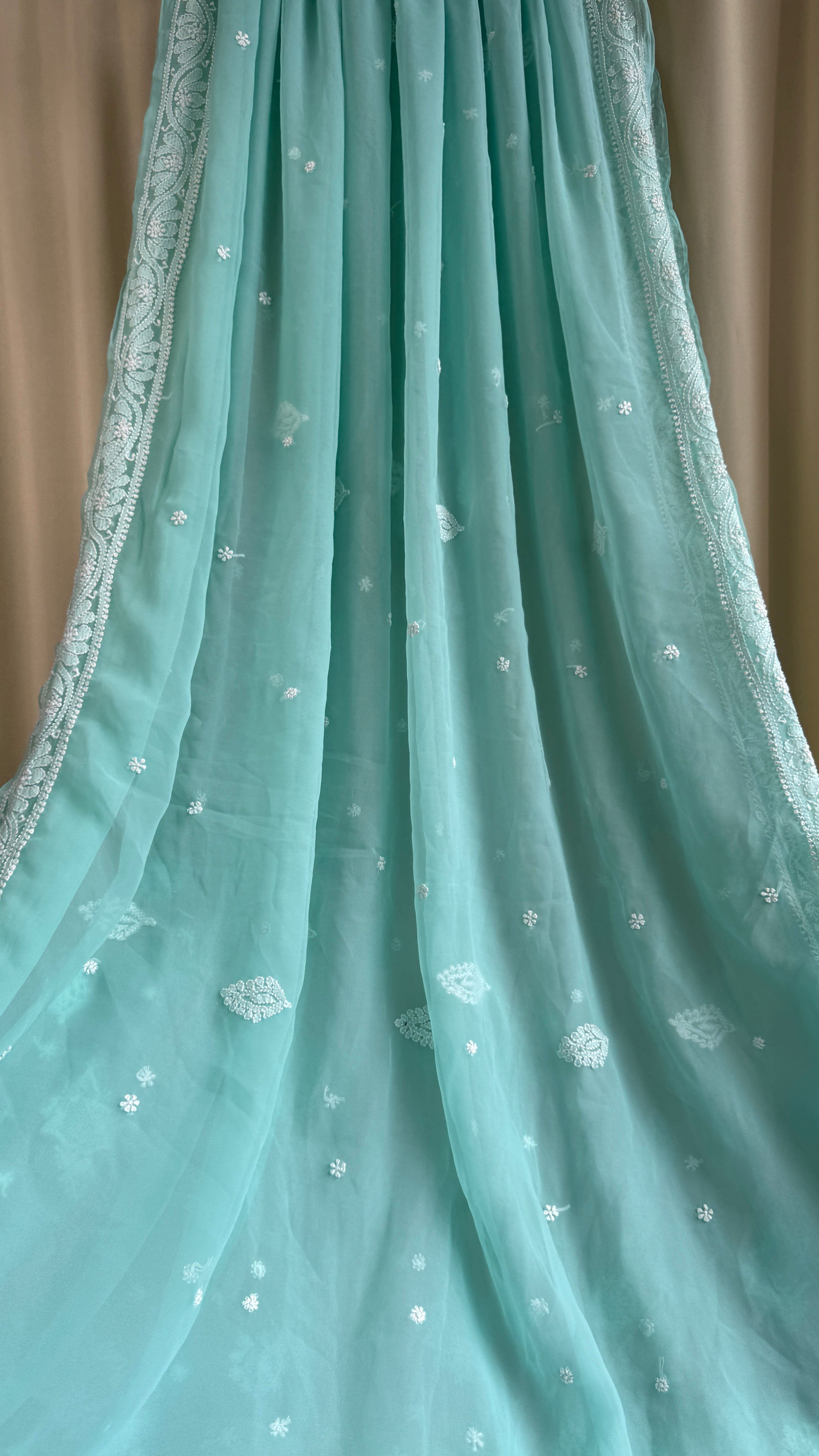 Georgette Chikankari saree in Sea Green