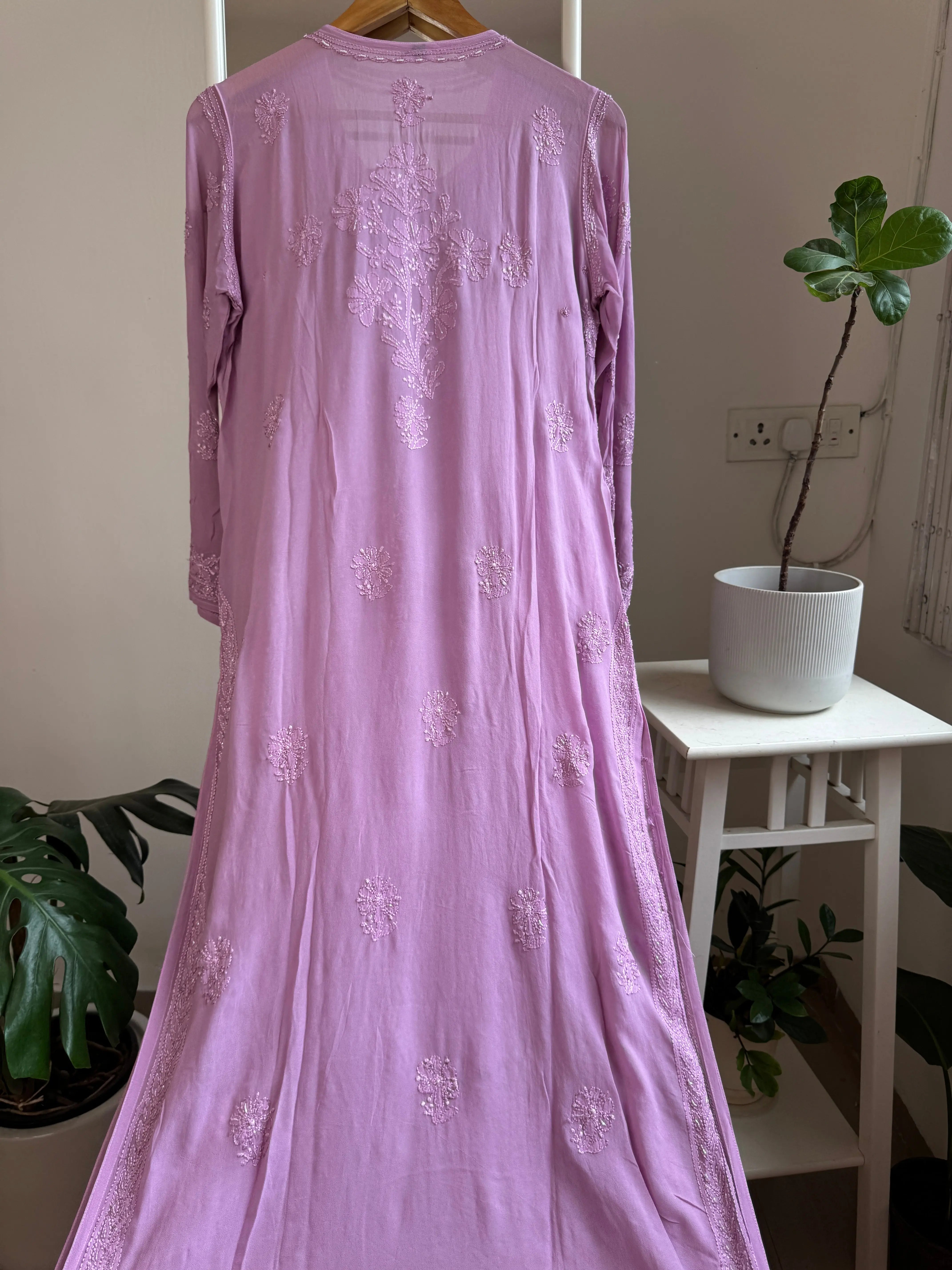Viscose Chikankari Kurti with Pearl  Work - Lavander ARIAA CHIKANKARI 