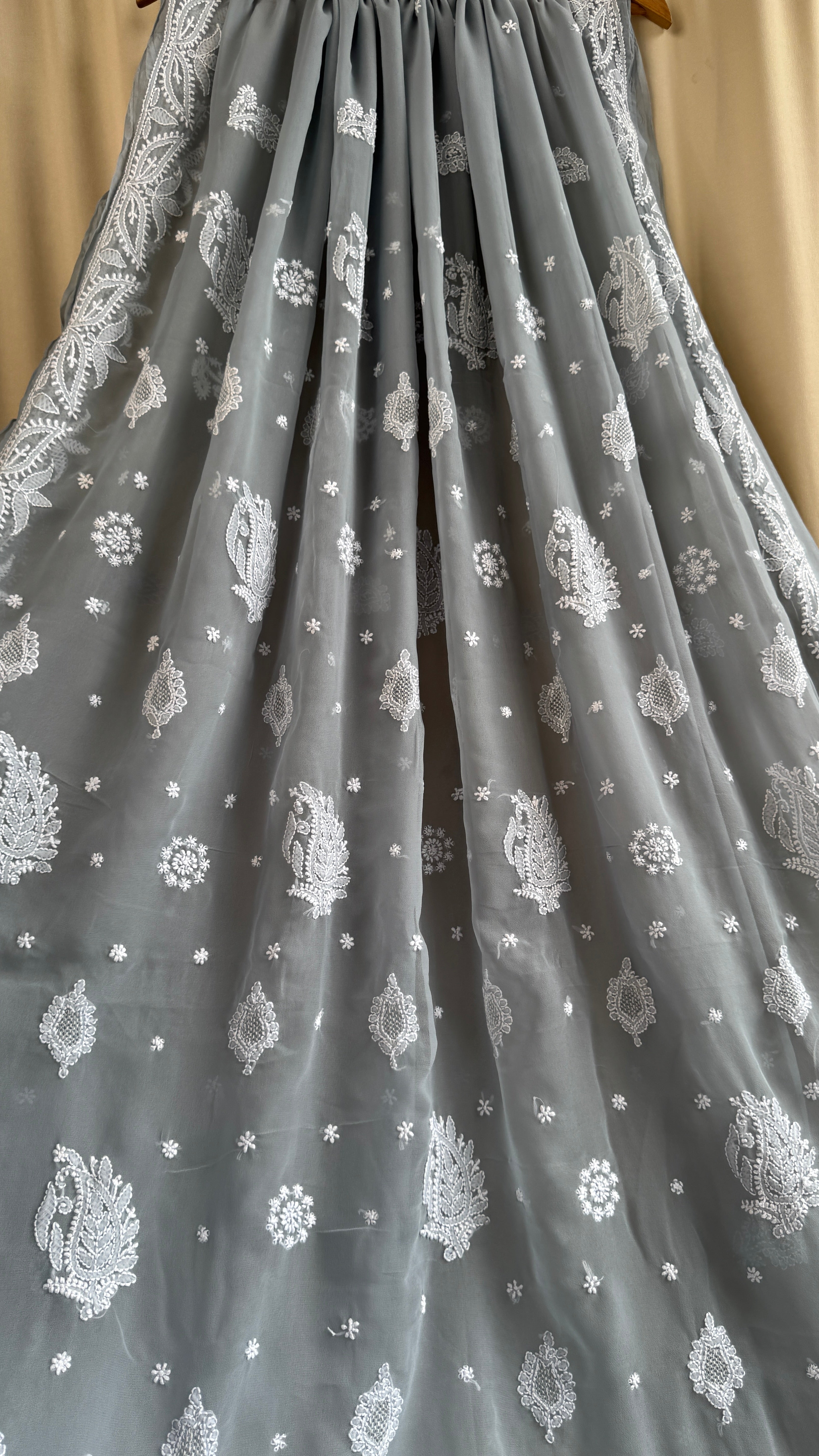 Georgette Chikankari saree in Grey