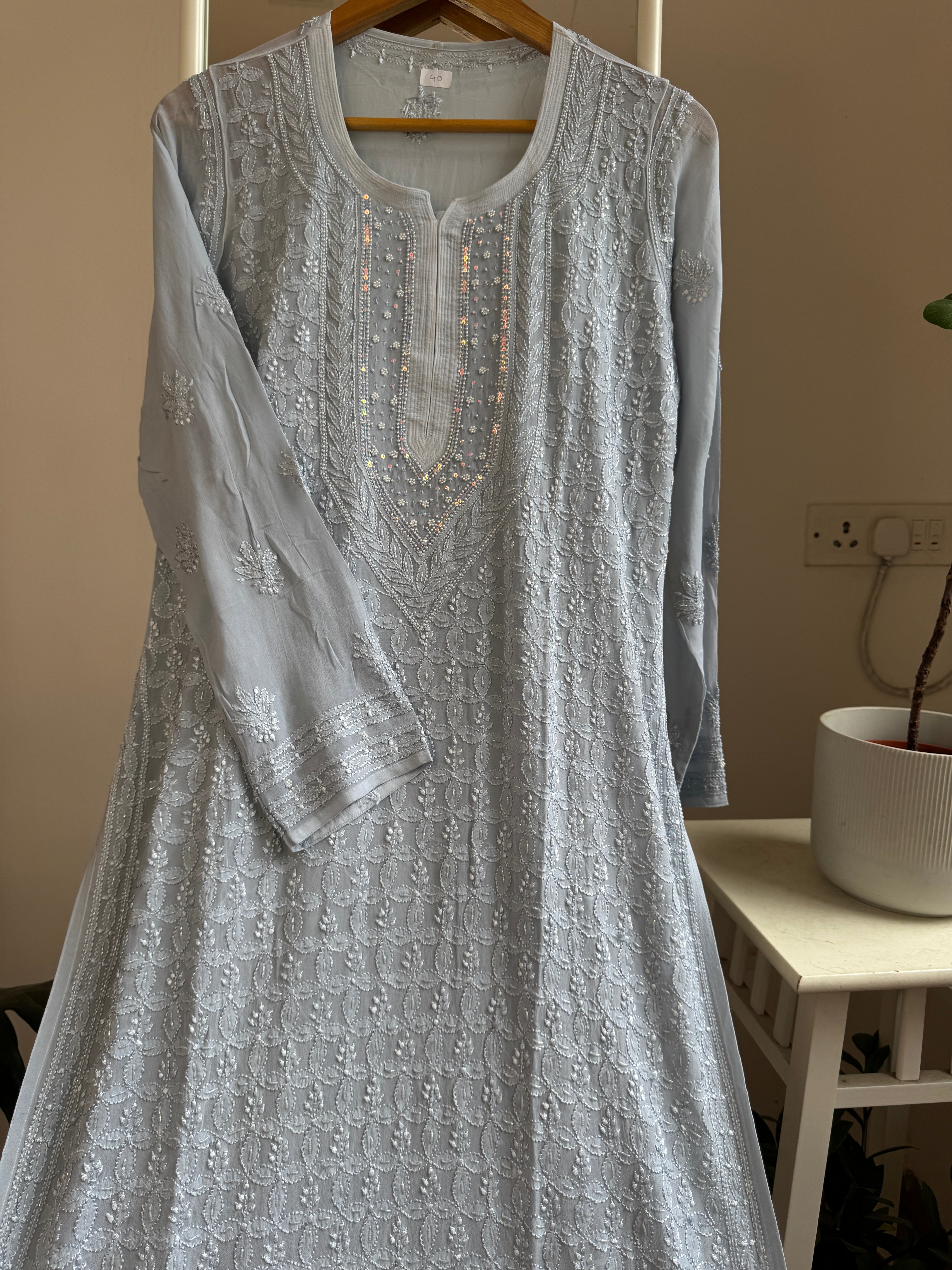 Viscose Kurti with Pearl  Work - Grey ARIAA CHIKANKARI 