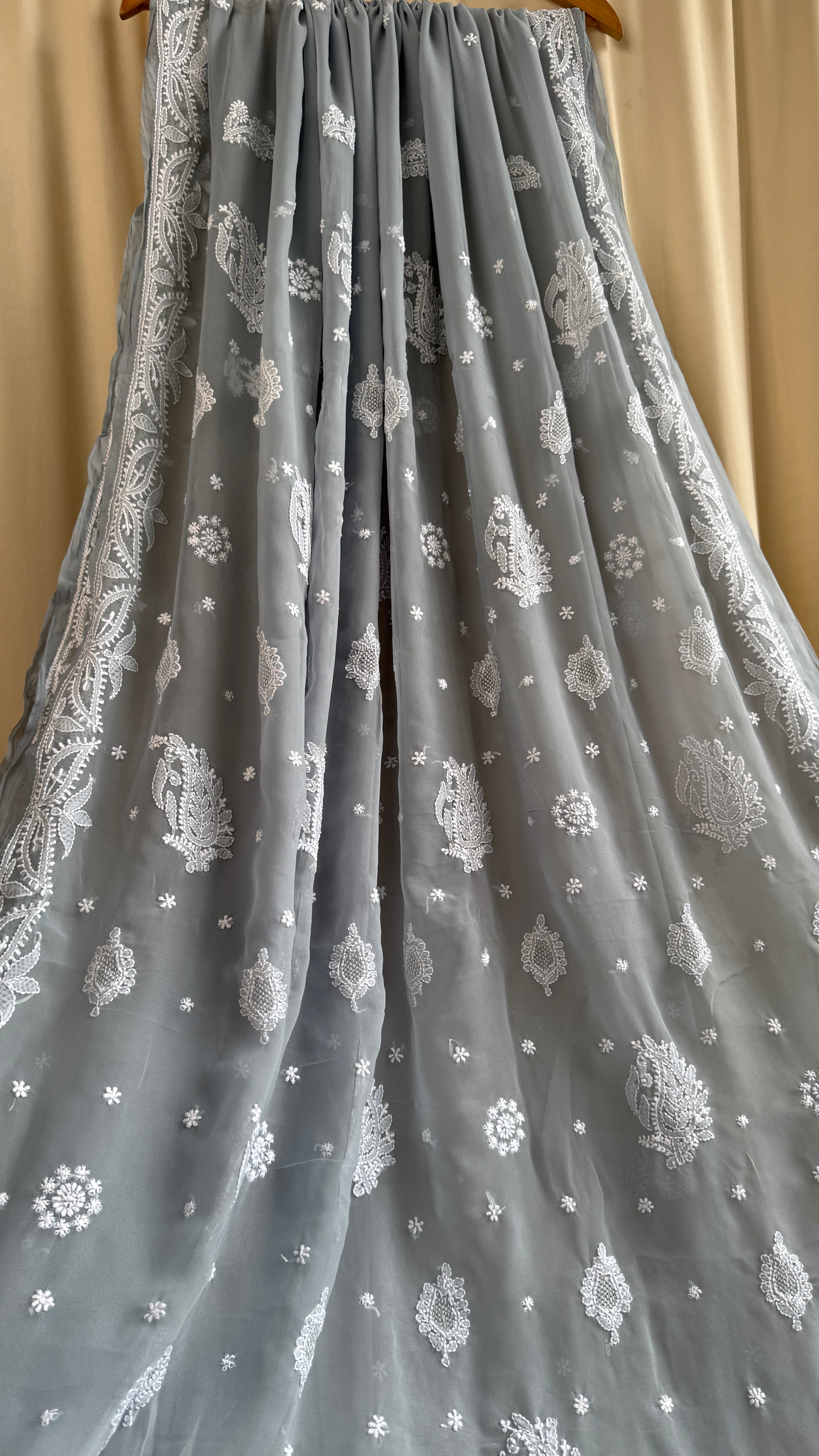 Georgette Chikankari saree in Grey