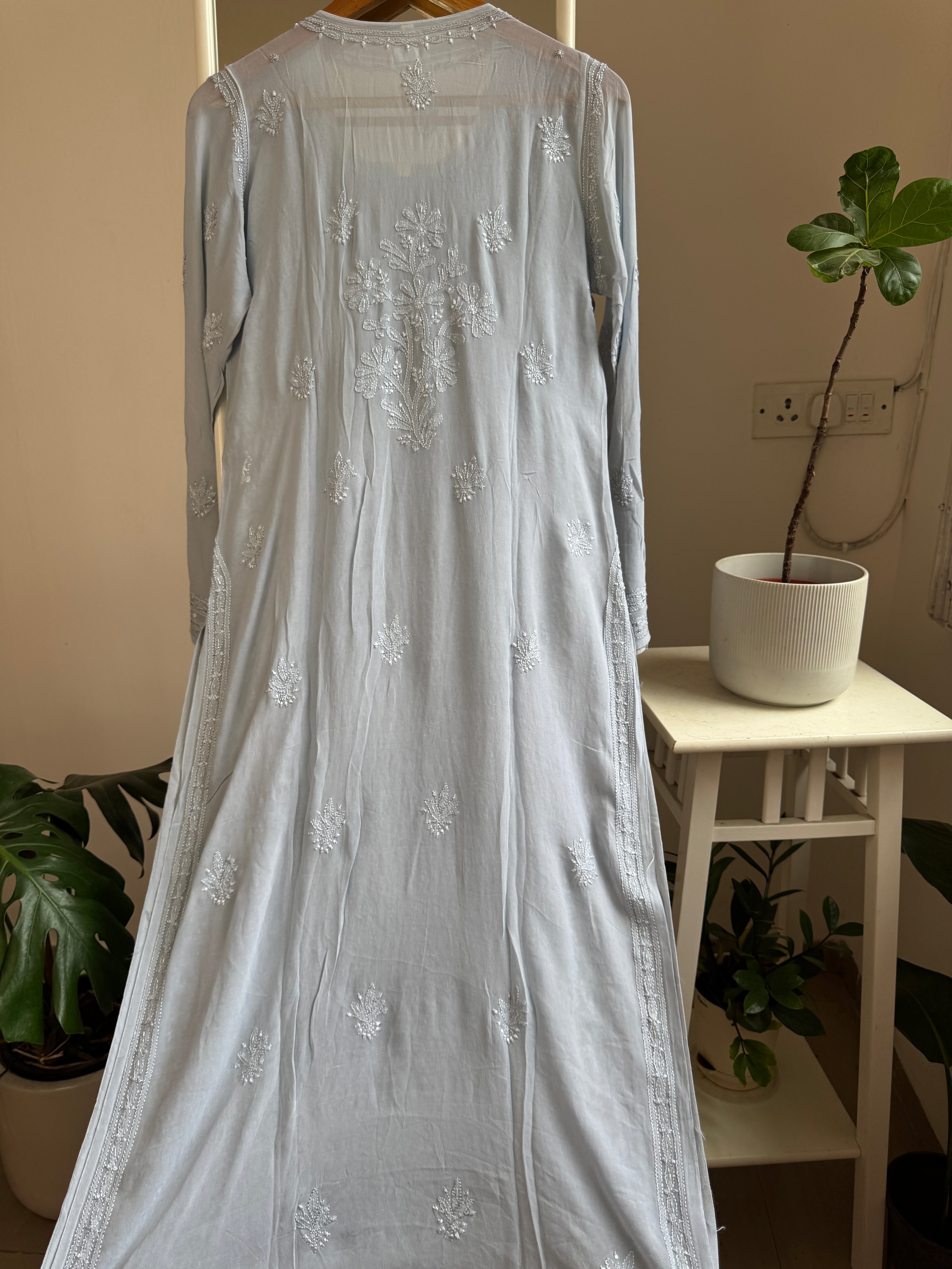 Viscose Kurti with Pearl  Work - Grey ARIAA CHIKANKARI 