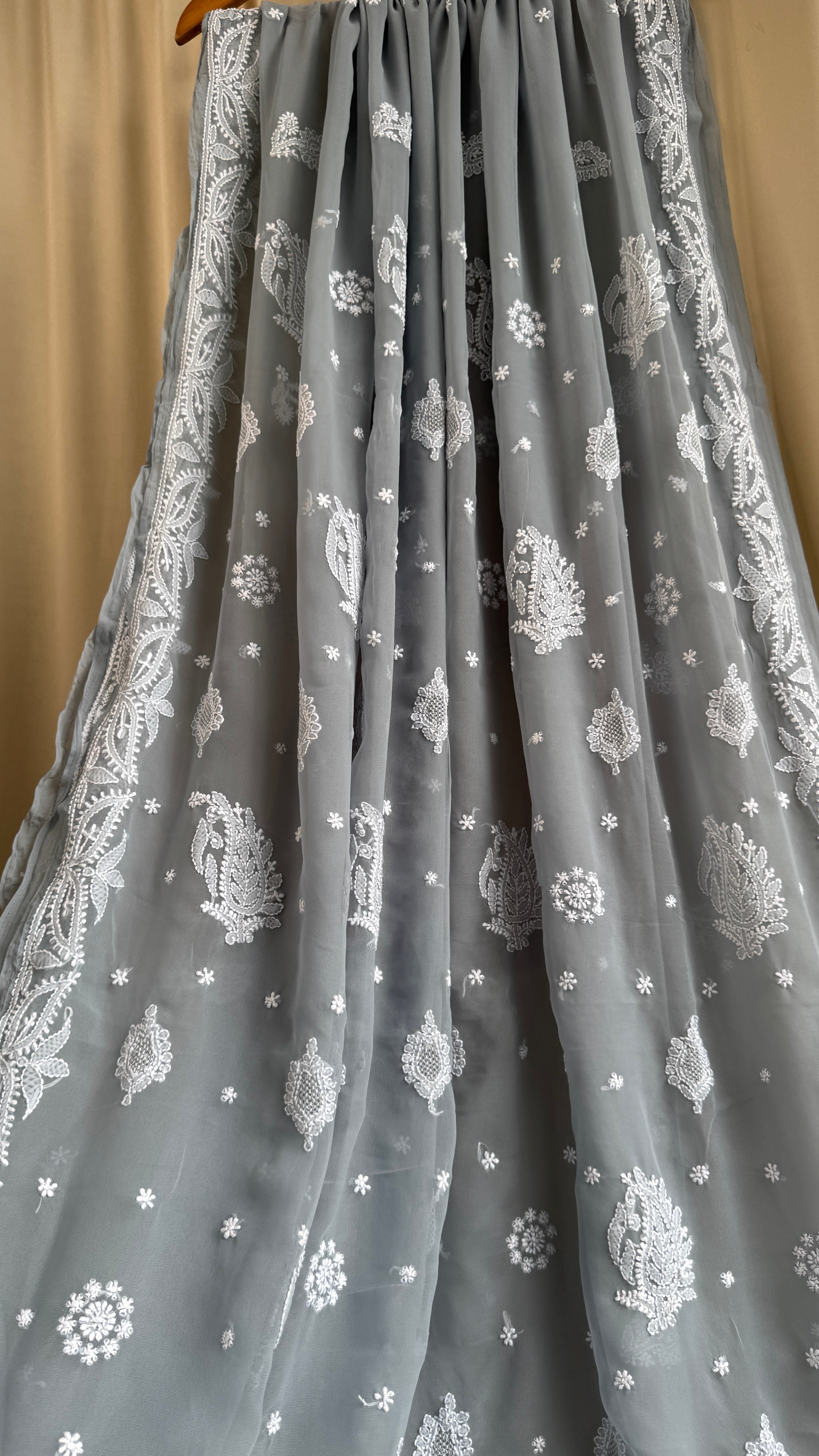 Georgette Chikankari saree in Grey