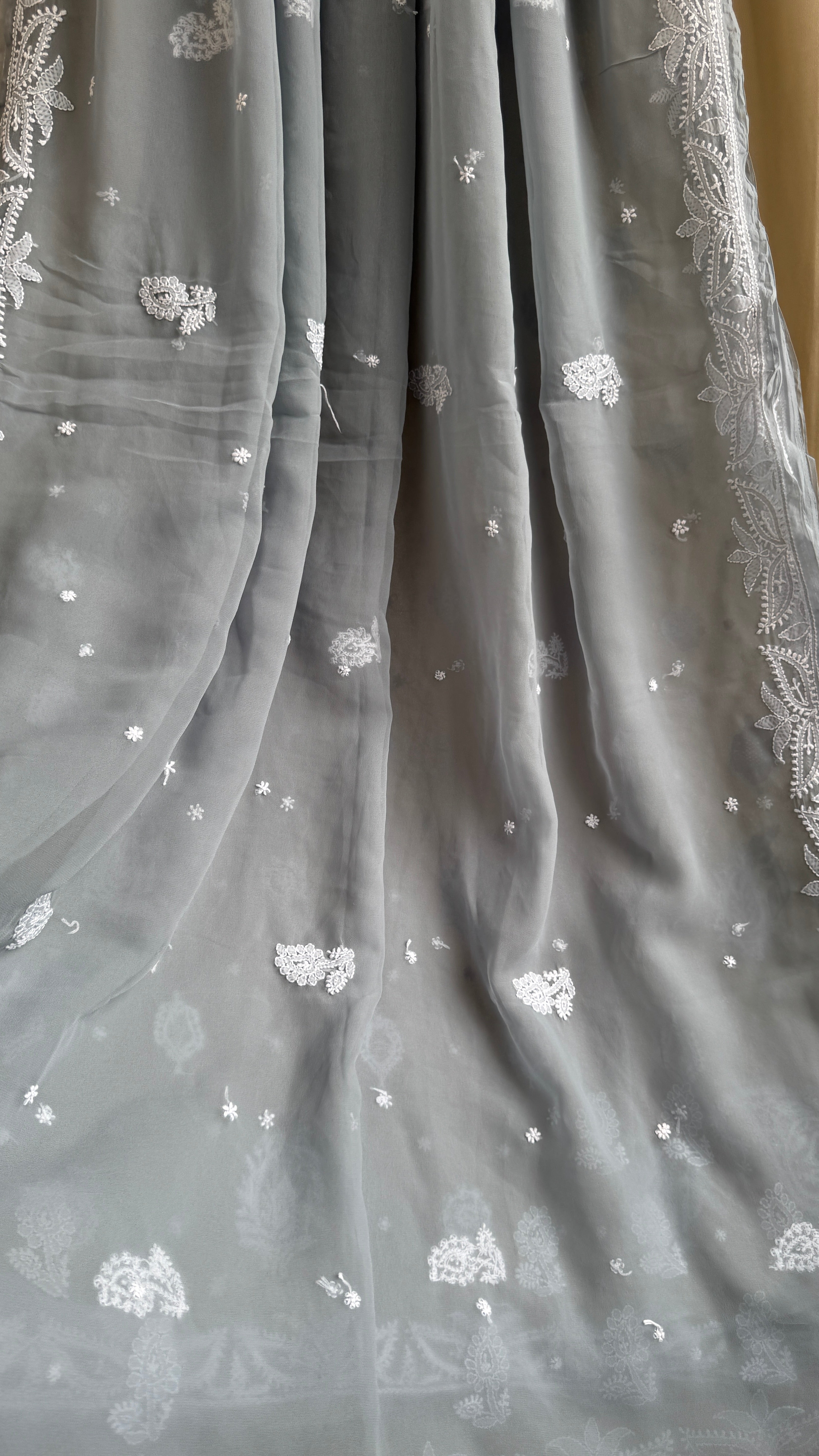 Georgette Chikankari saree in Grey