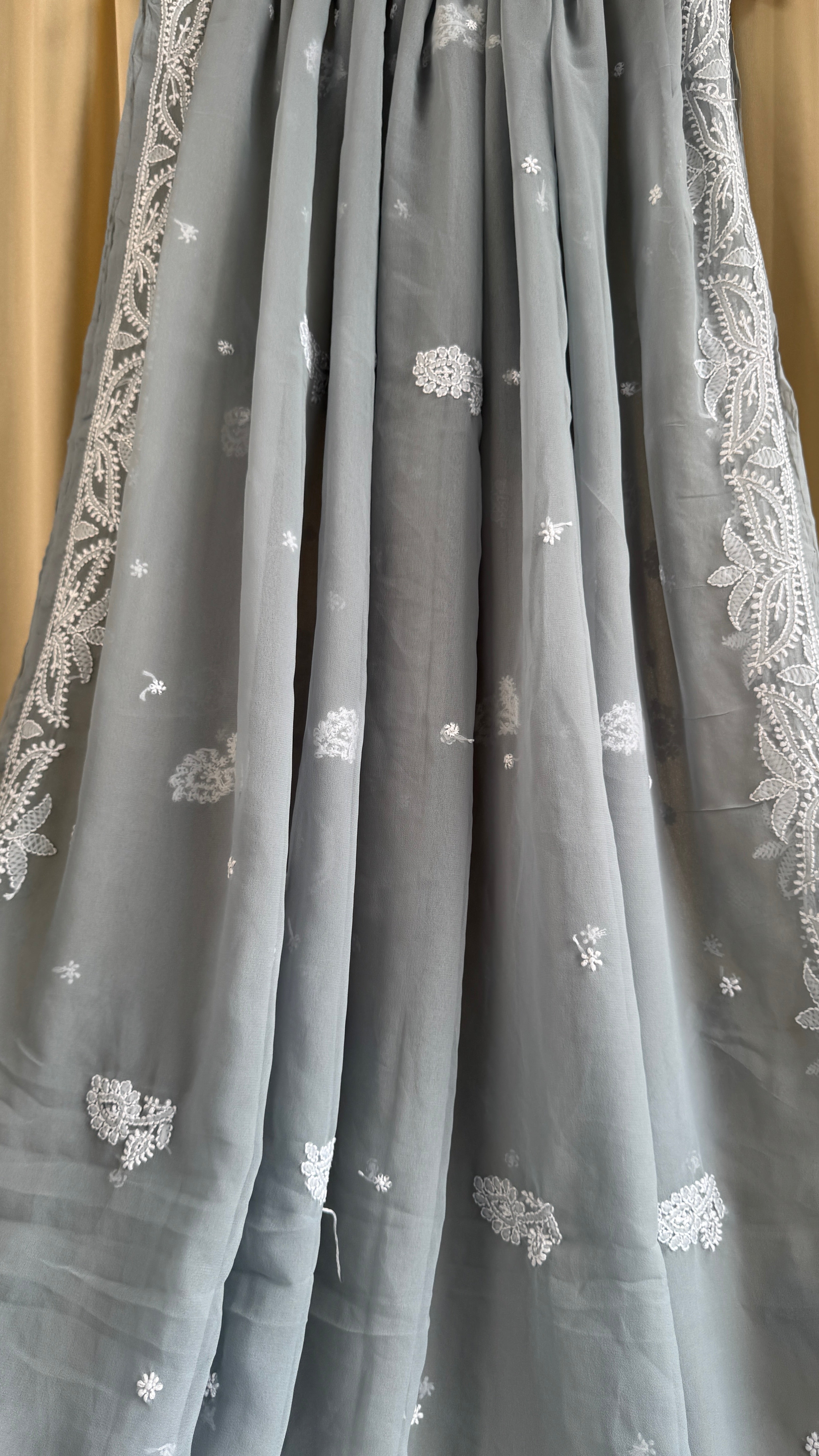 Georgette Chikankari saree in Grey
