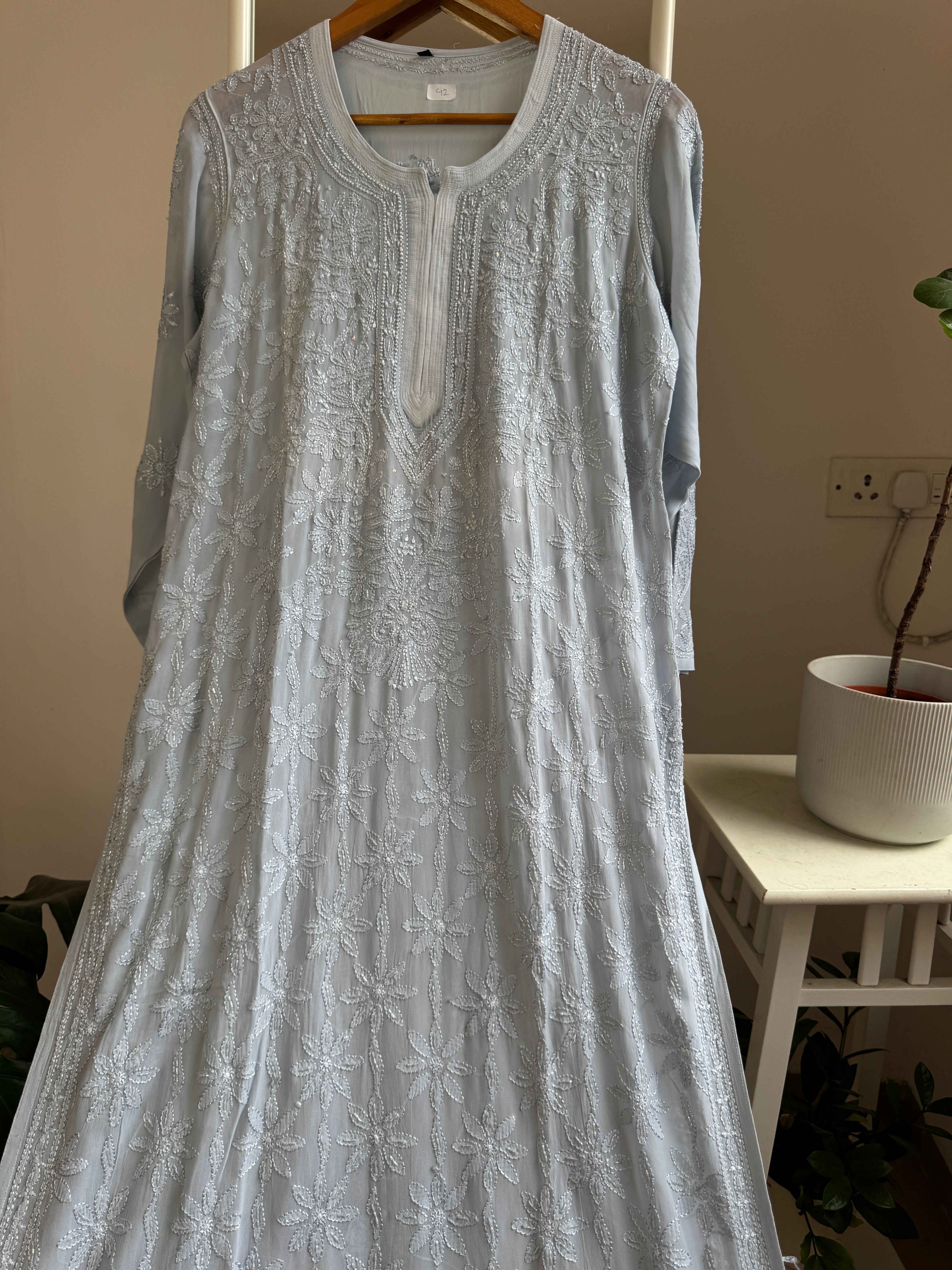 Viscose Kurti with Pearl  Work - Grey ARIAA CHIKANKARI 
