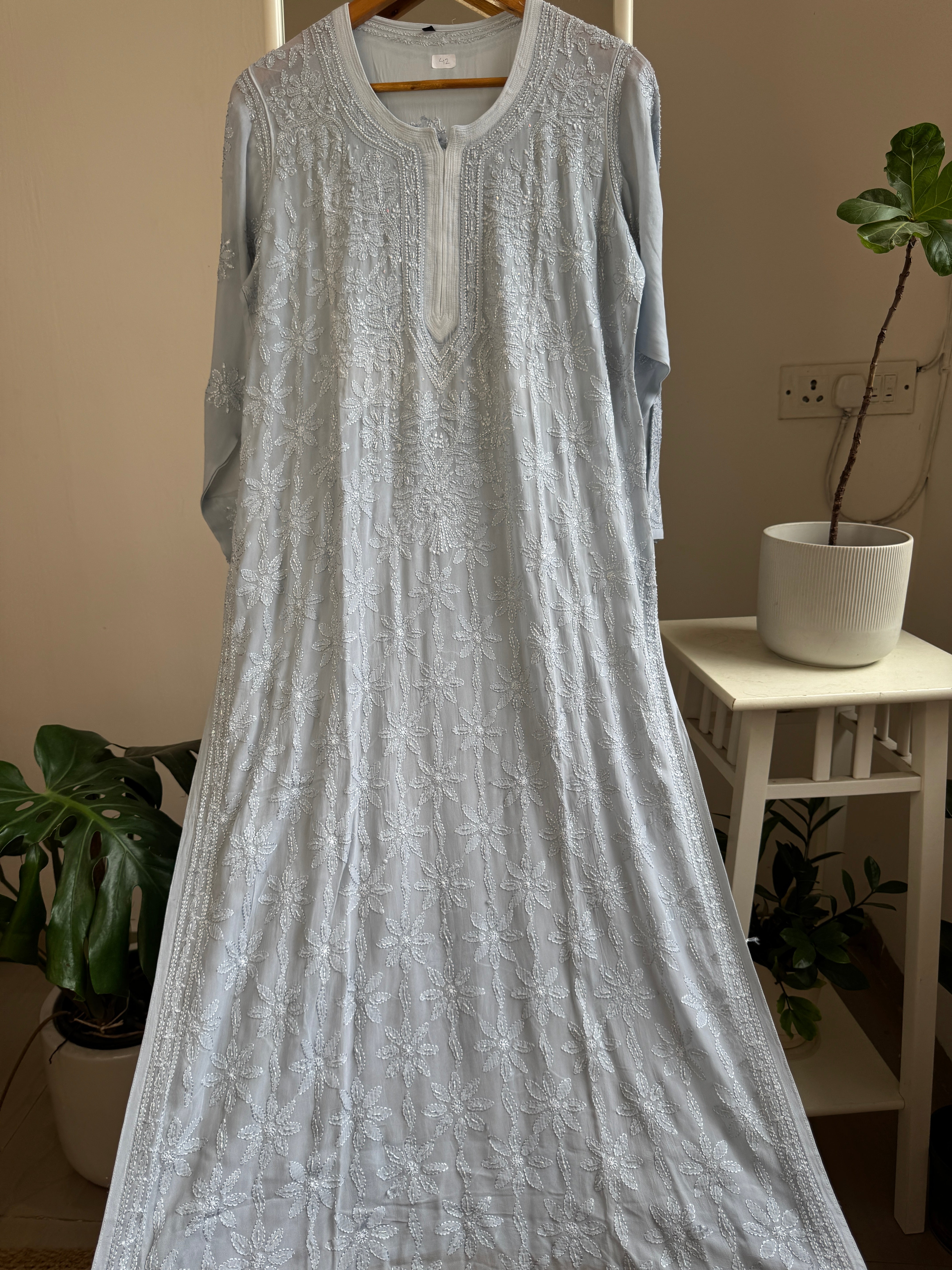 Viscose Kurti with Pearl  Work - Grey ARIAA CHIKANKARI 