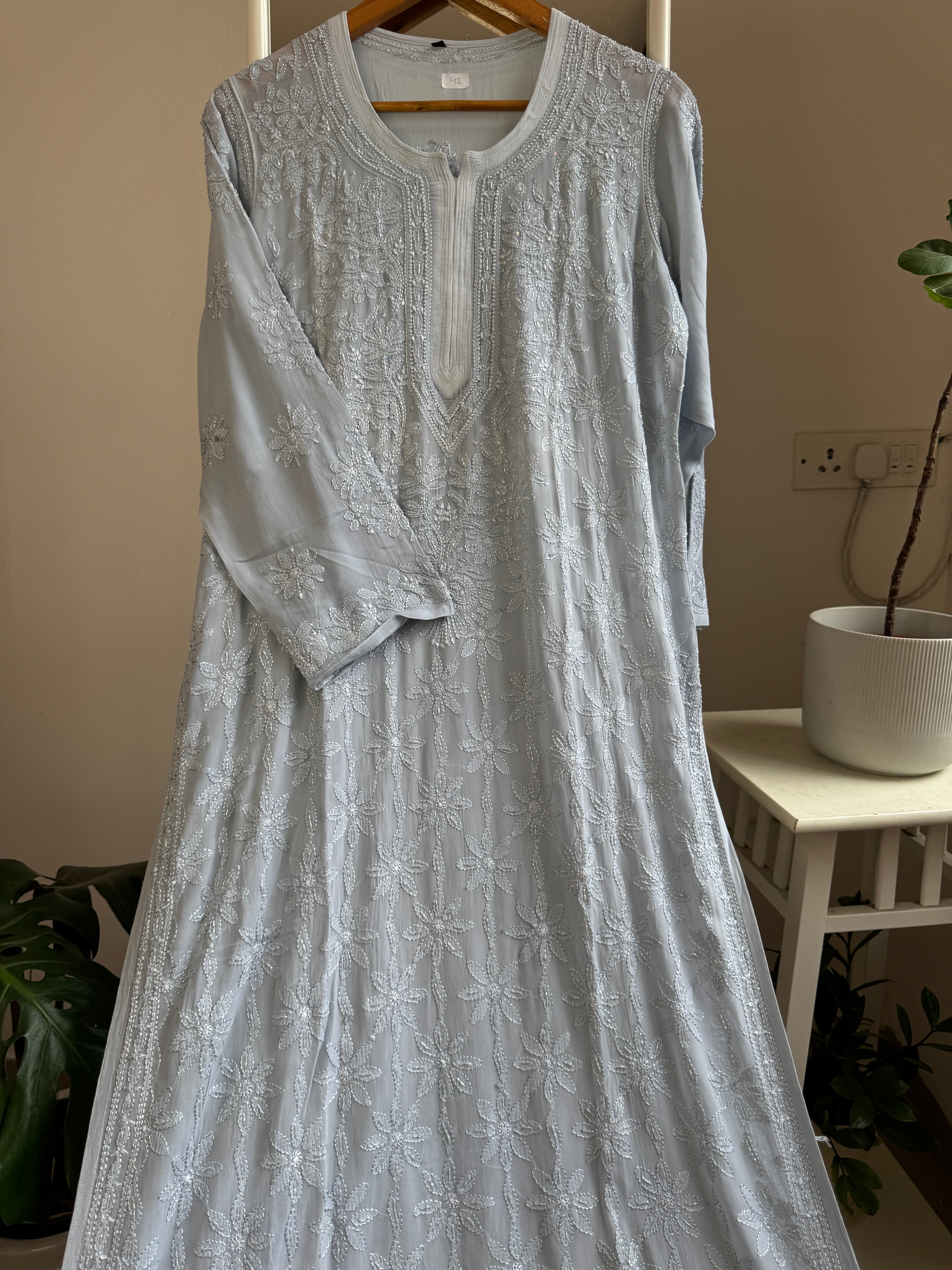 Viscose Kurti with Pearl  Work - Grey ARIAA CHIKANKARI 