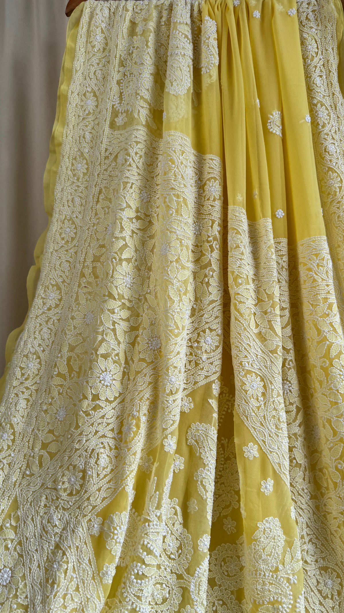 Georgette Chikankari saree in Yellow