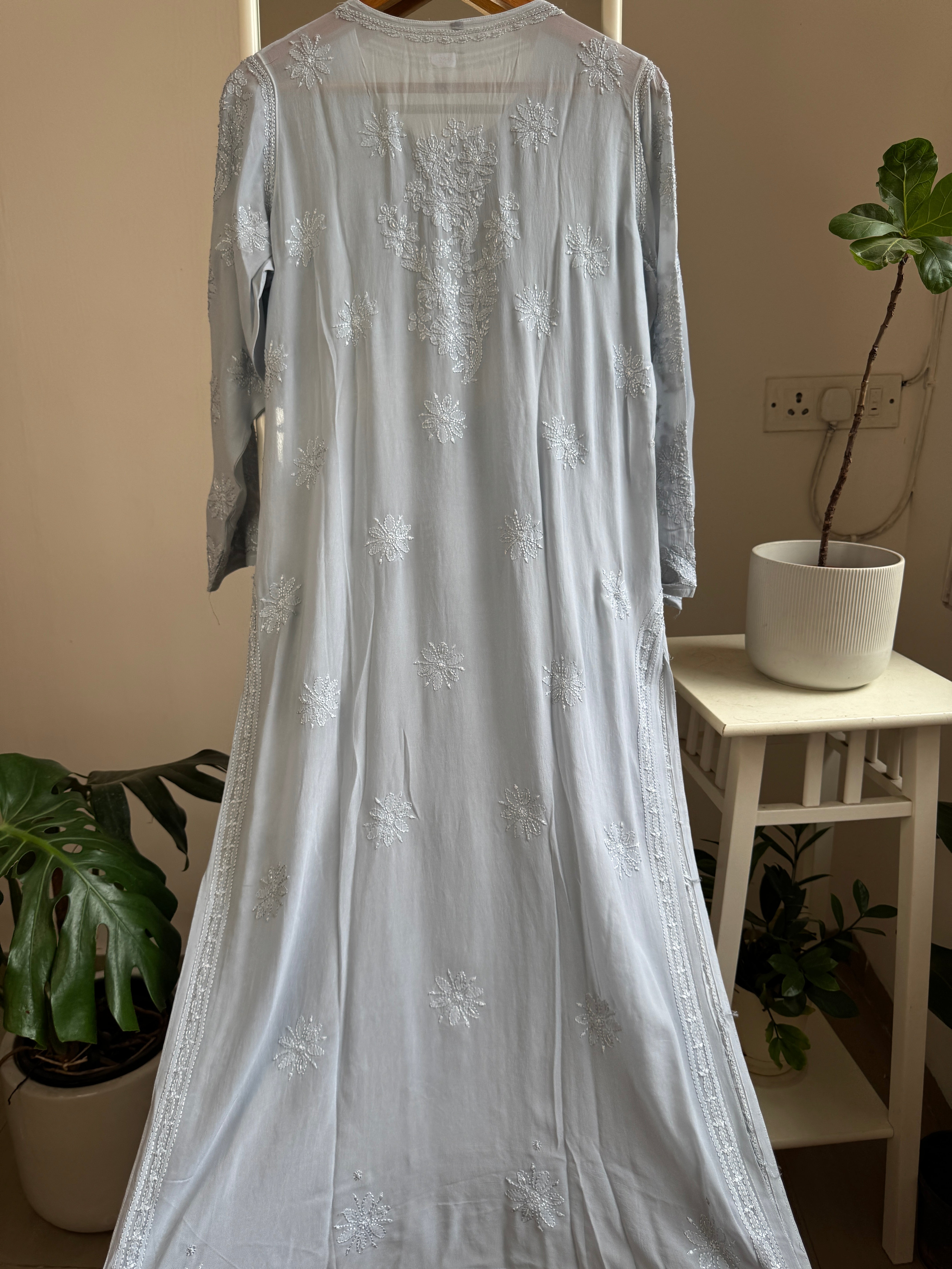 Viscose Kurti with Pearl  Work - Grey ARIAA CHIKANKARI 