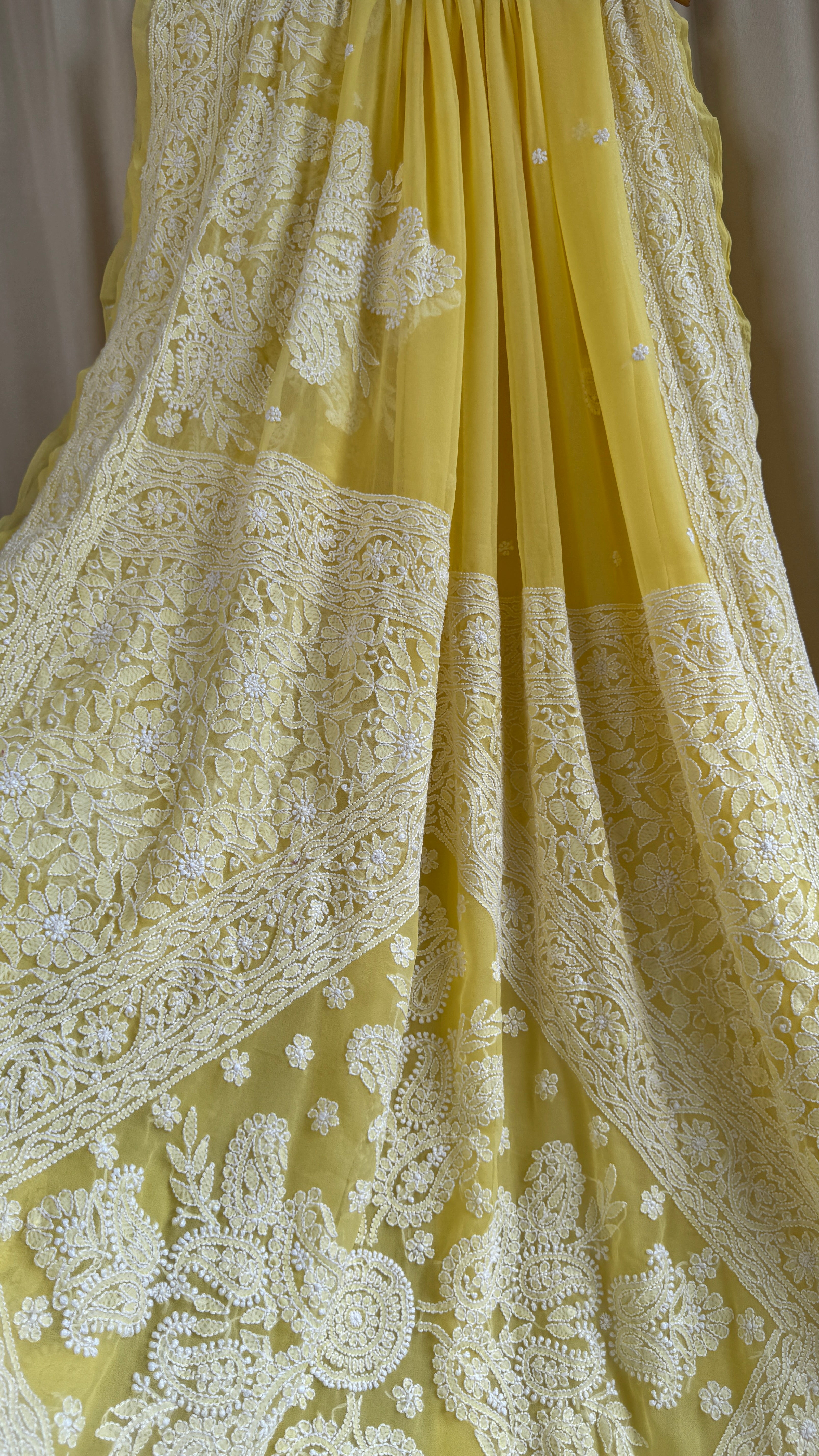 Georgette Chikankari saree in Yellow