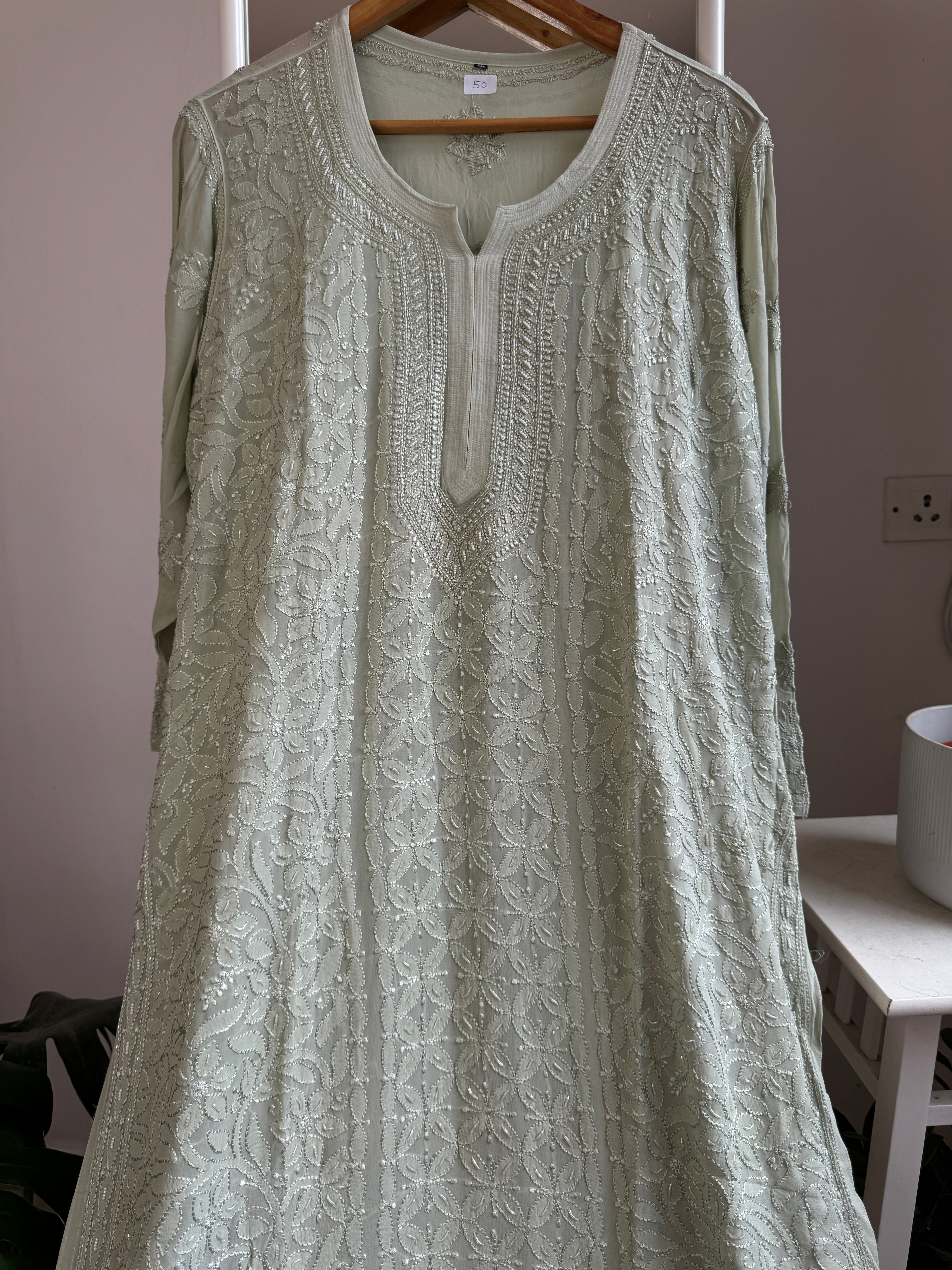 Viscose Kurti with Pearl  Work - Green ARIAA CHIKANKARI 