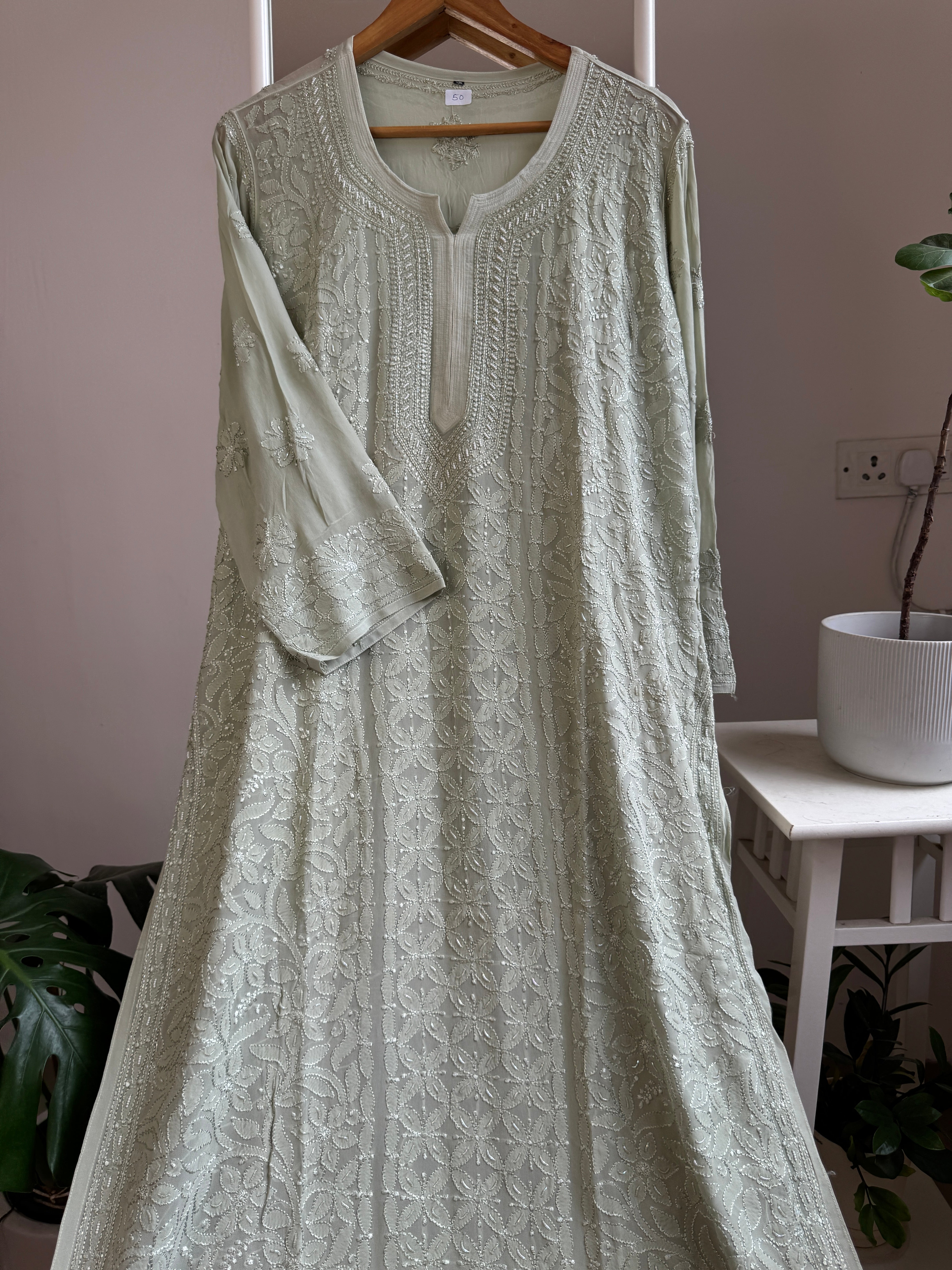 Viscose Kurti with Pearl  Work - Green ARIAA CHIKANKARI 
