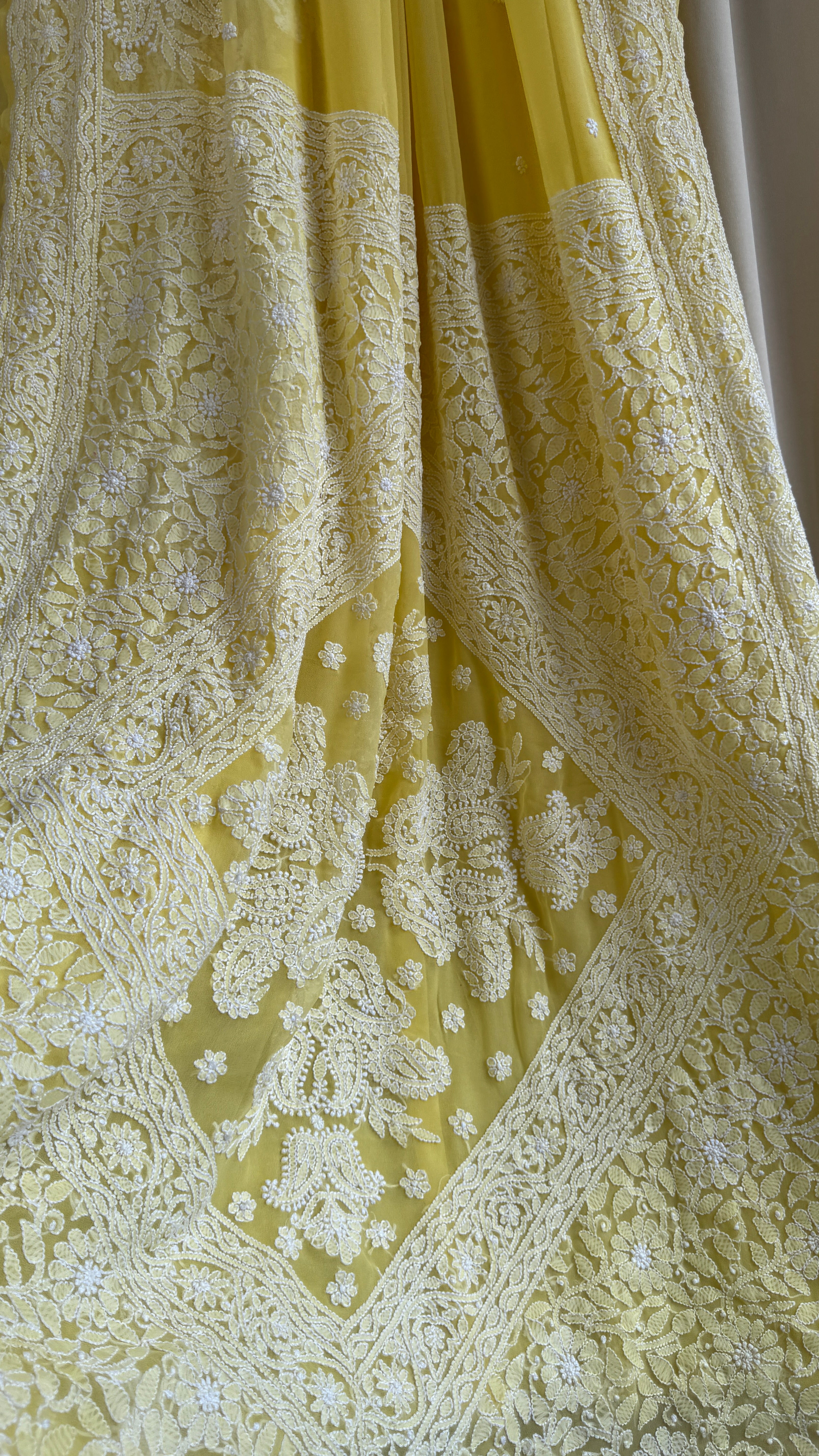Georgette Chikankari saree in Yellow