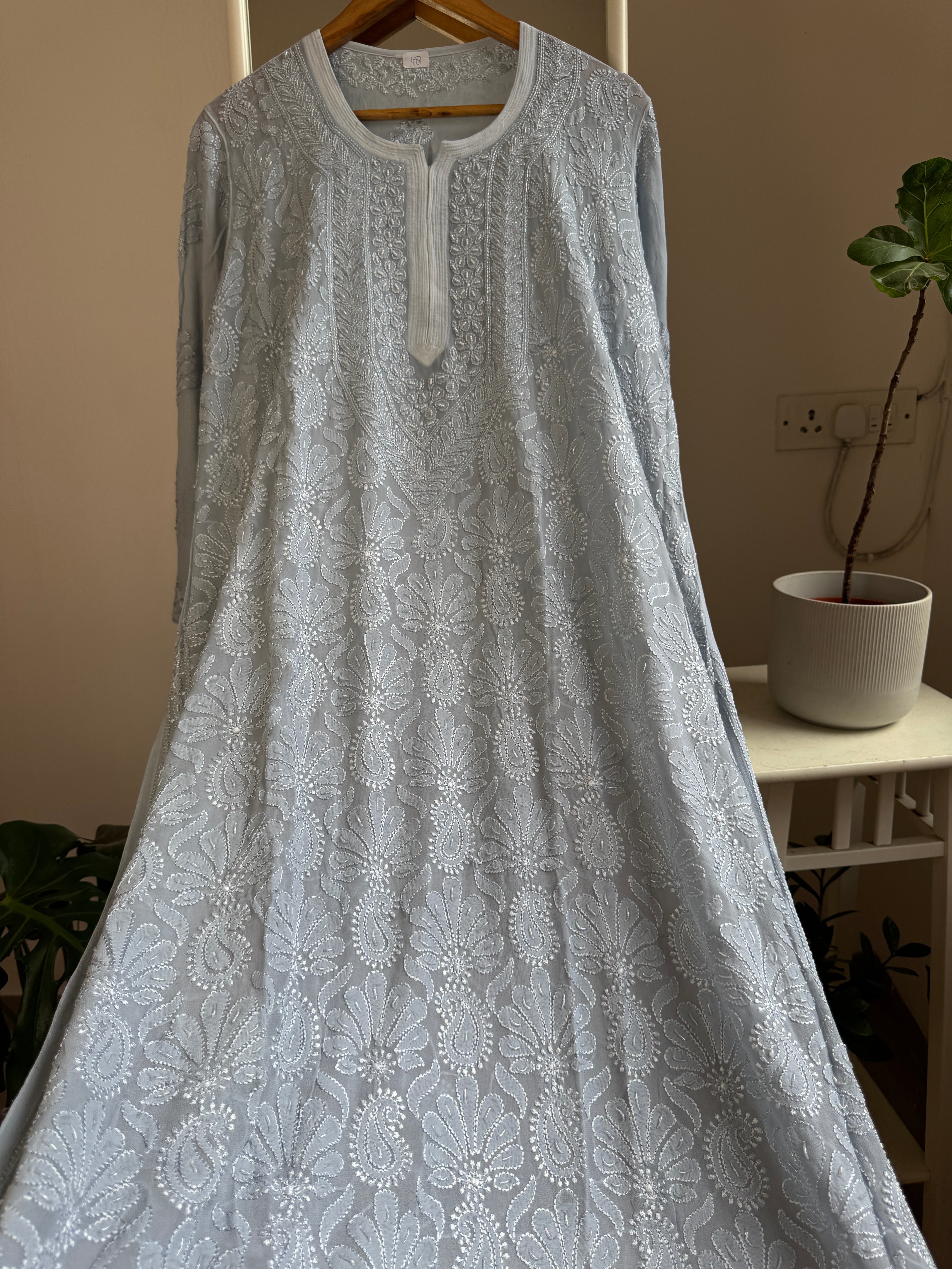 Viscose Kurti with Pearl  Work - Grey ARIAA CHIKANKARI 