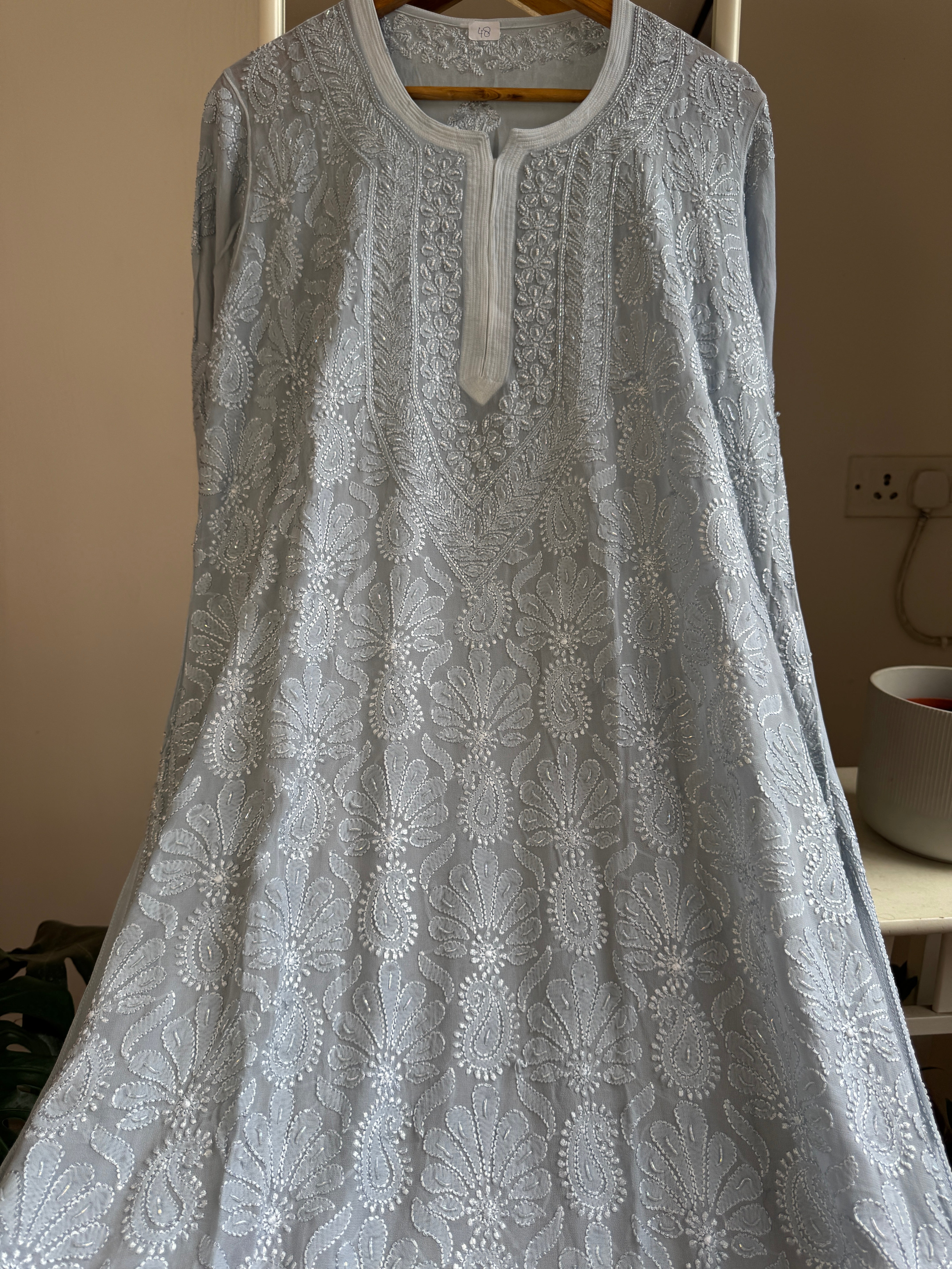Viscose Kurti with Pearl  Work - Grey ARIAA CHIKANKARI 
