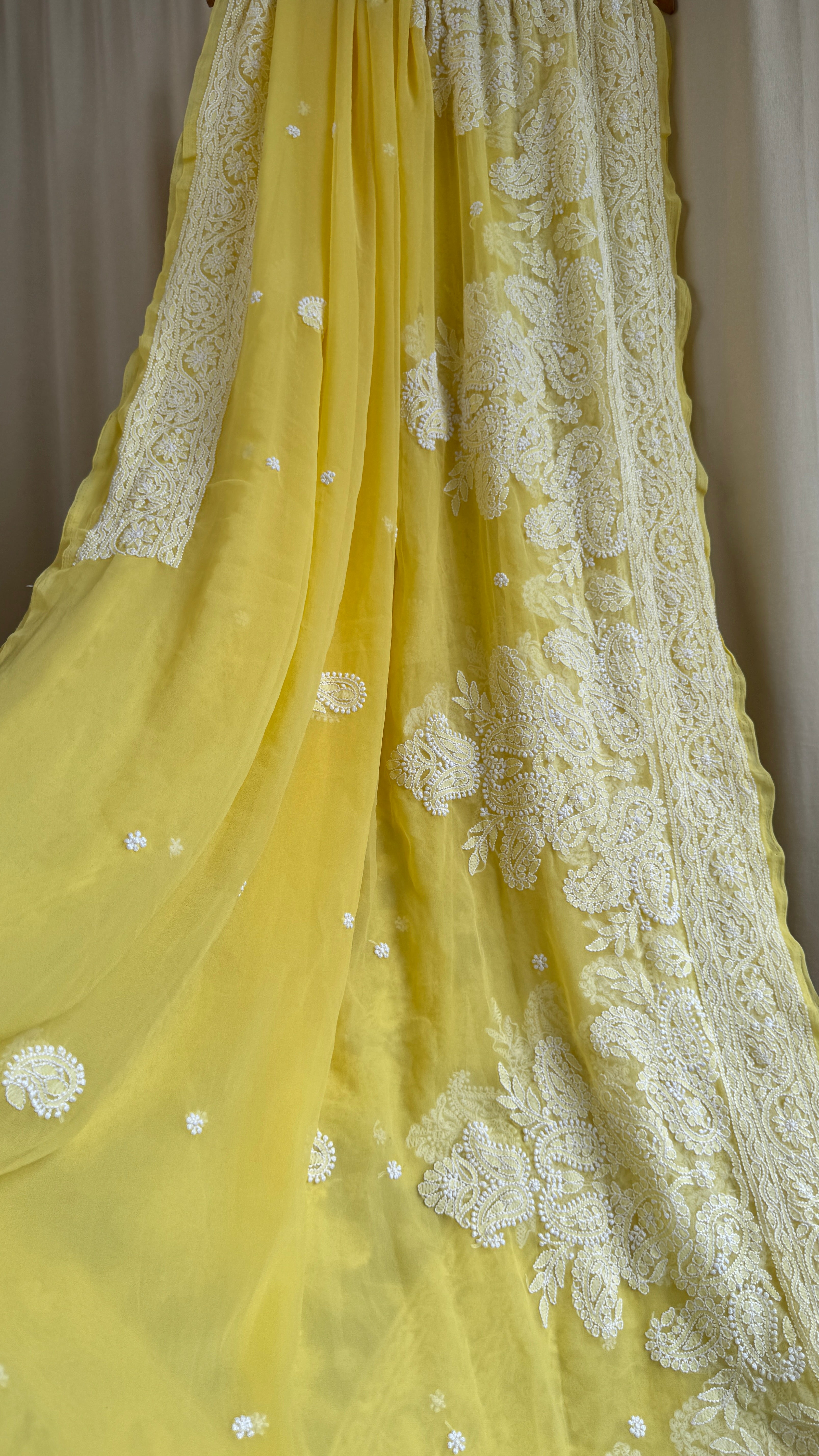 Georgette Chikankari saree in Yellow
