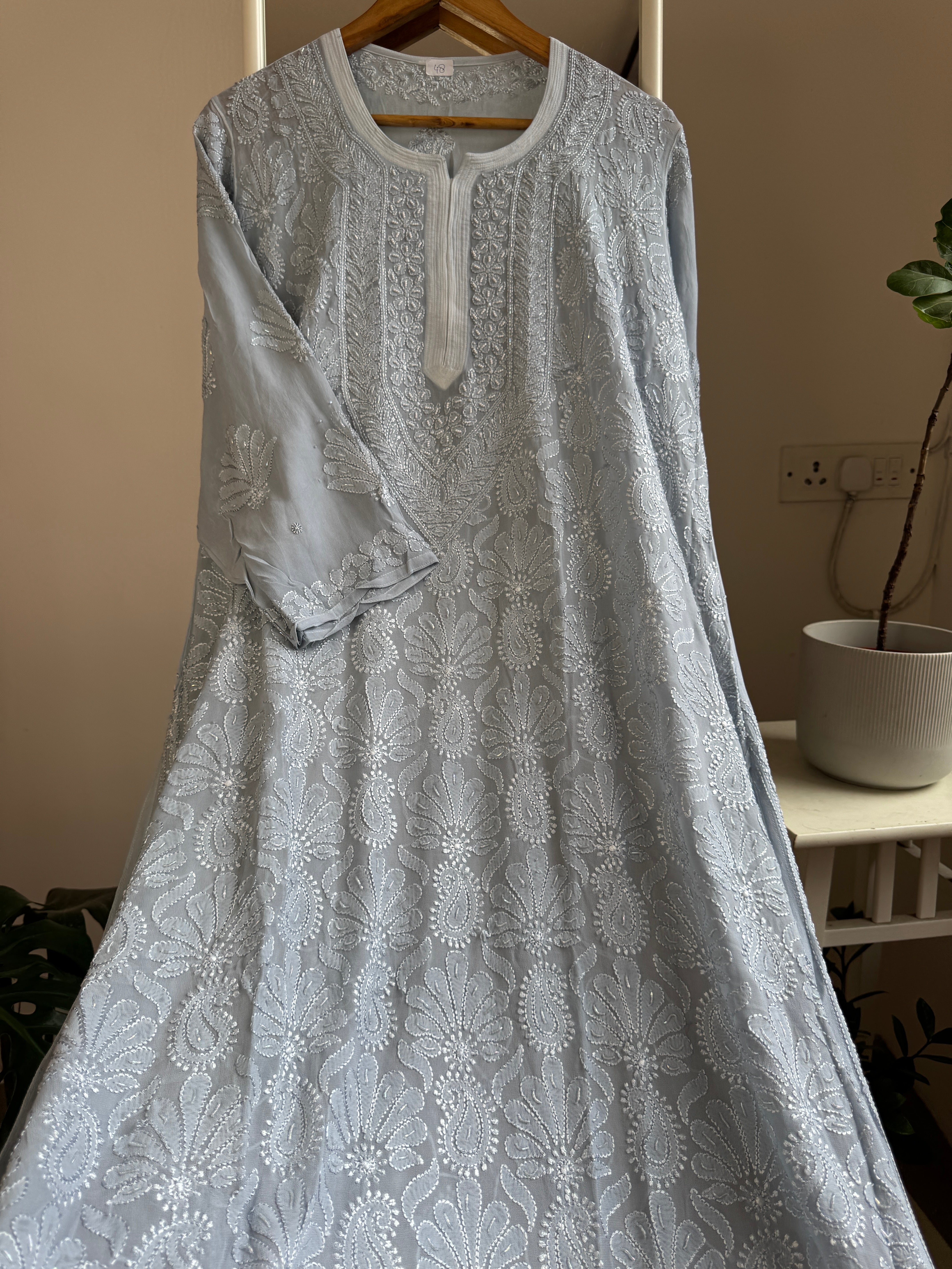 Viscose Kurti with Pearl  Work - Grey ARIAA CHIKANKARI 