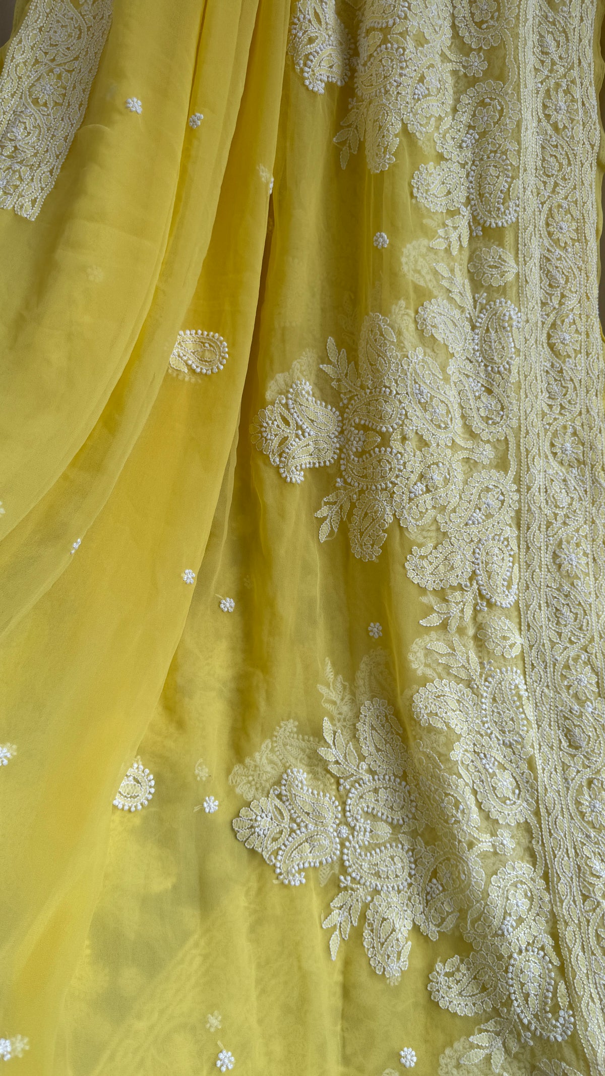 Georgette Chikankari saree in Yellow
