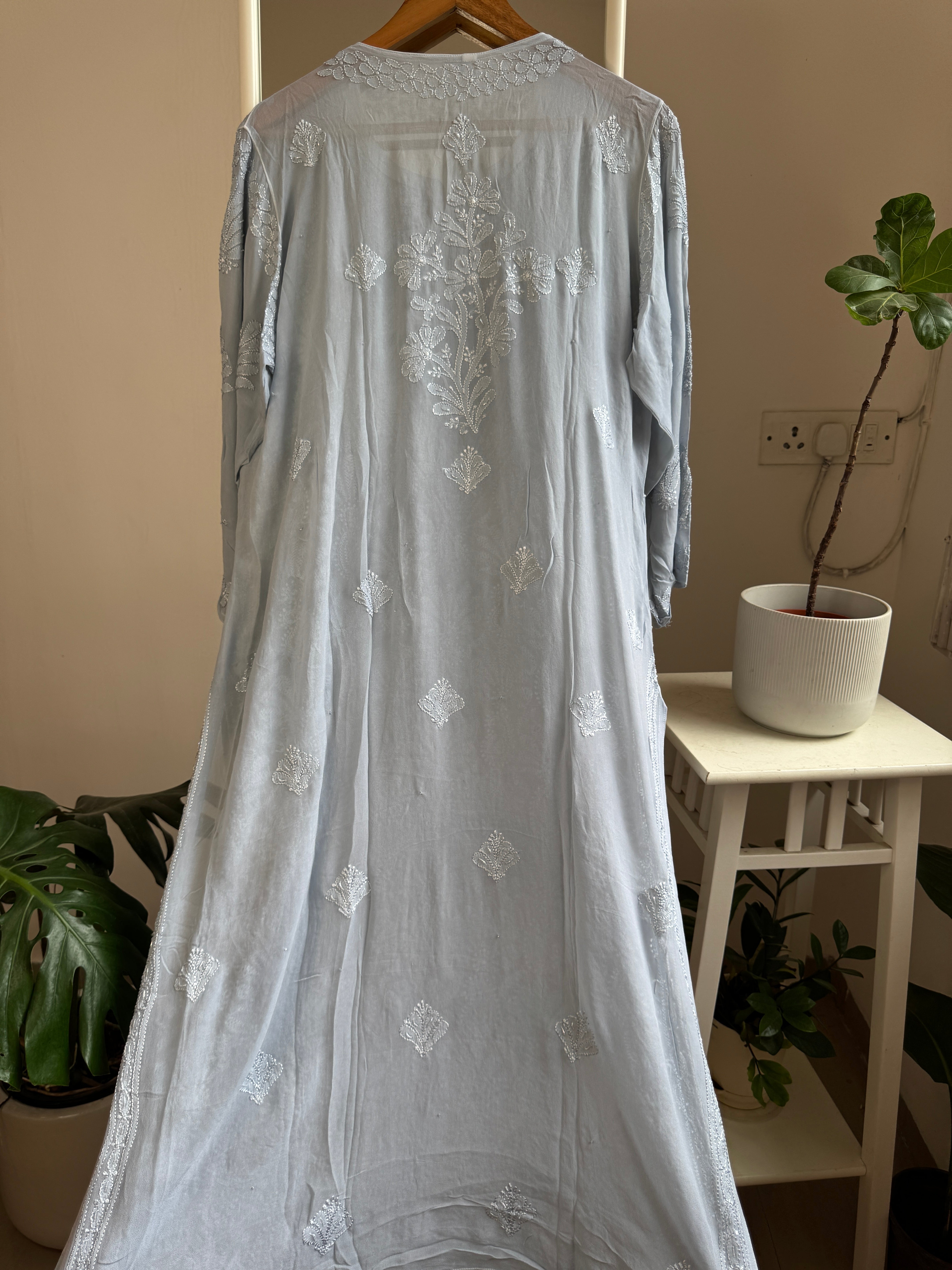 Viscose Kurti with Pearl  Work - Grey ARIAA CHIKANKARI 