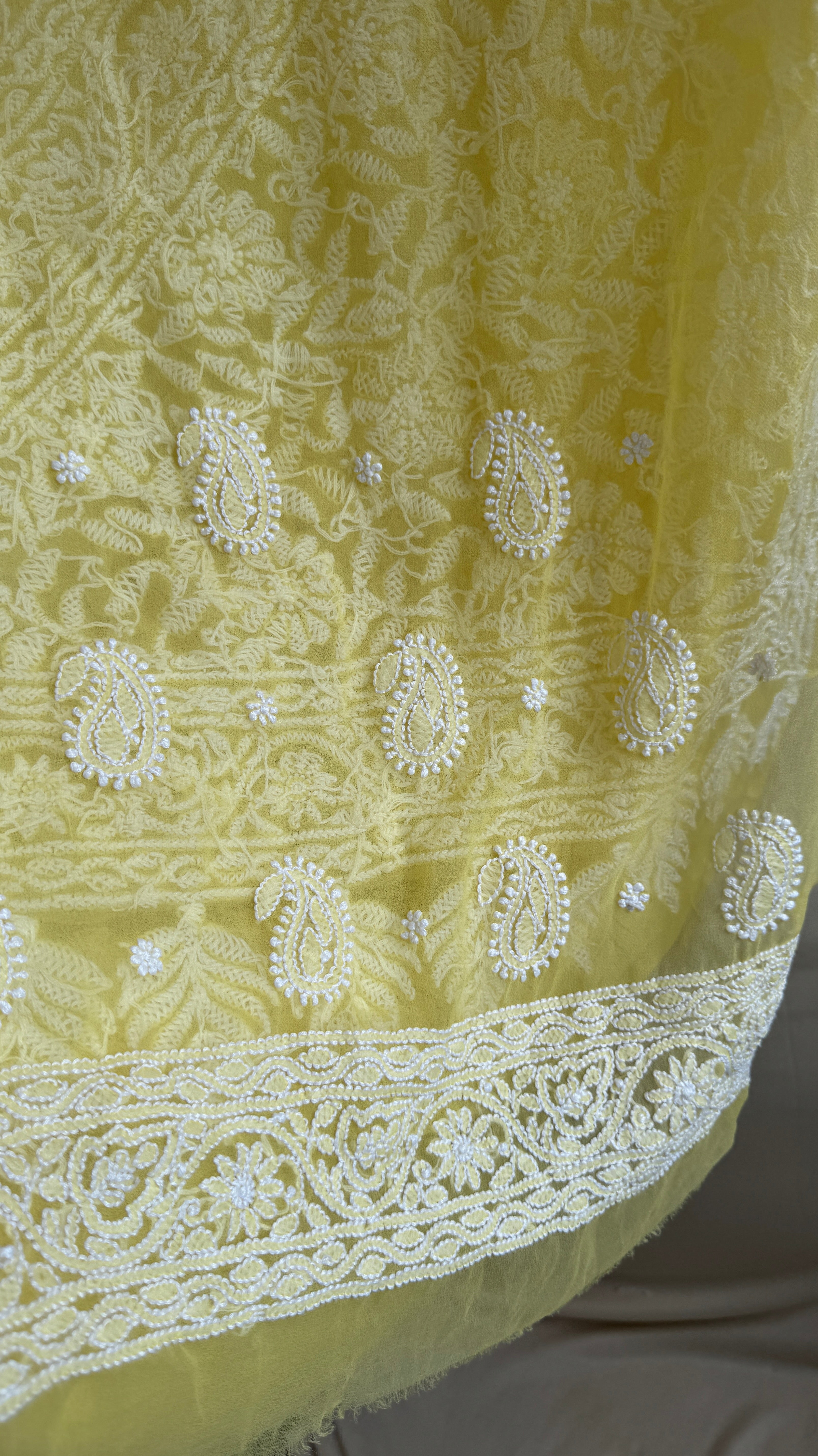 Georgette Chikankari saree in Yellow