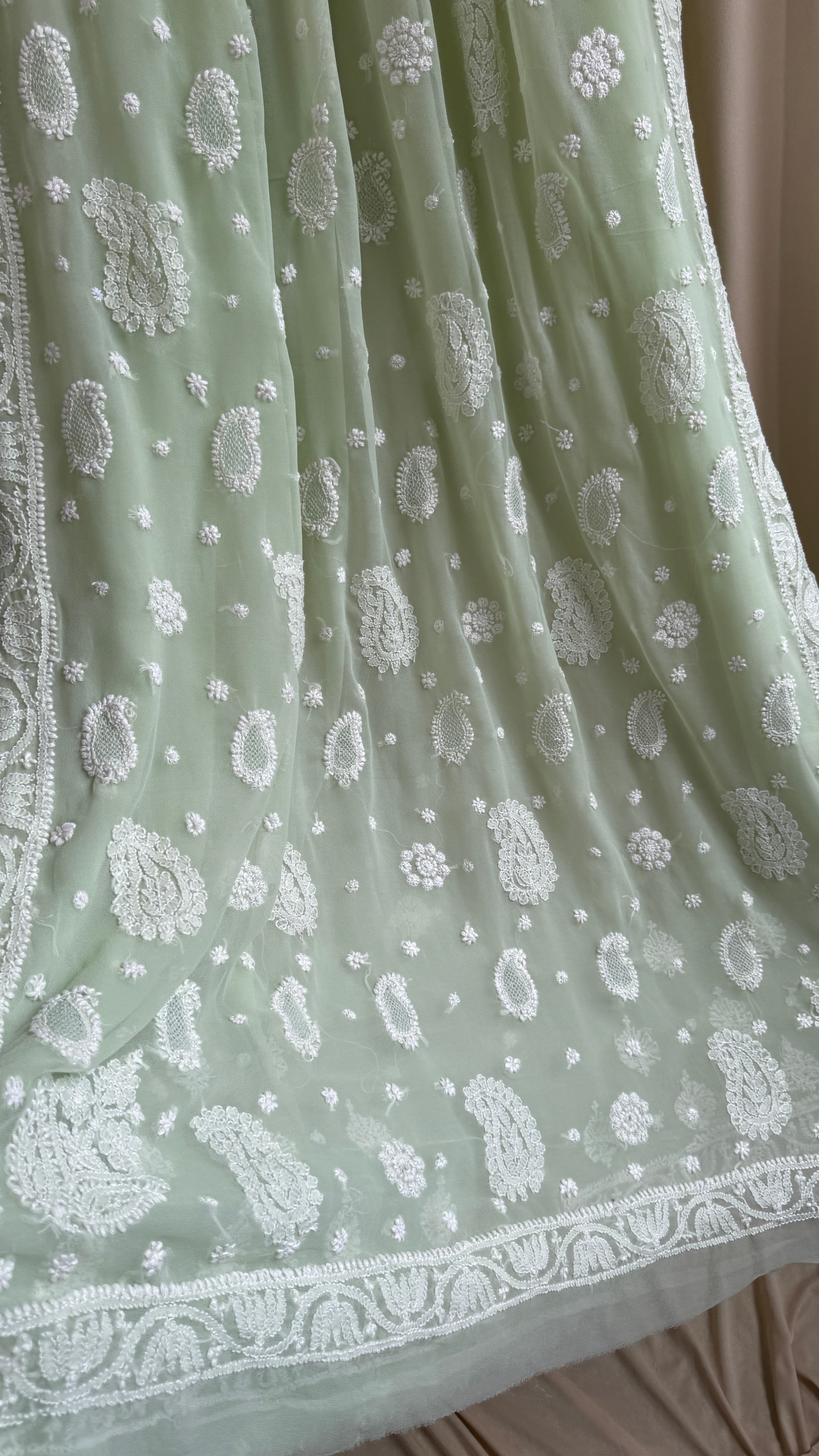 Georgette Chikankari saree in Pista Green