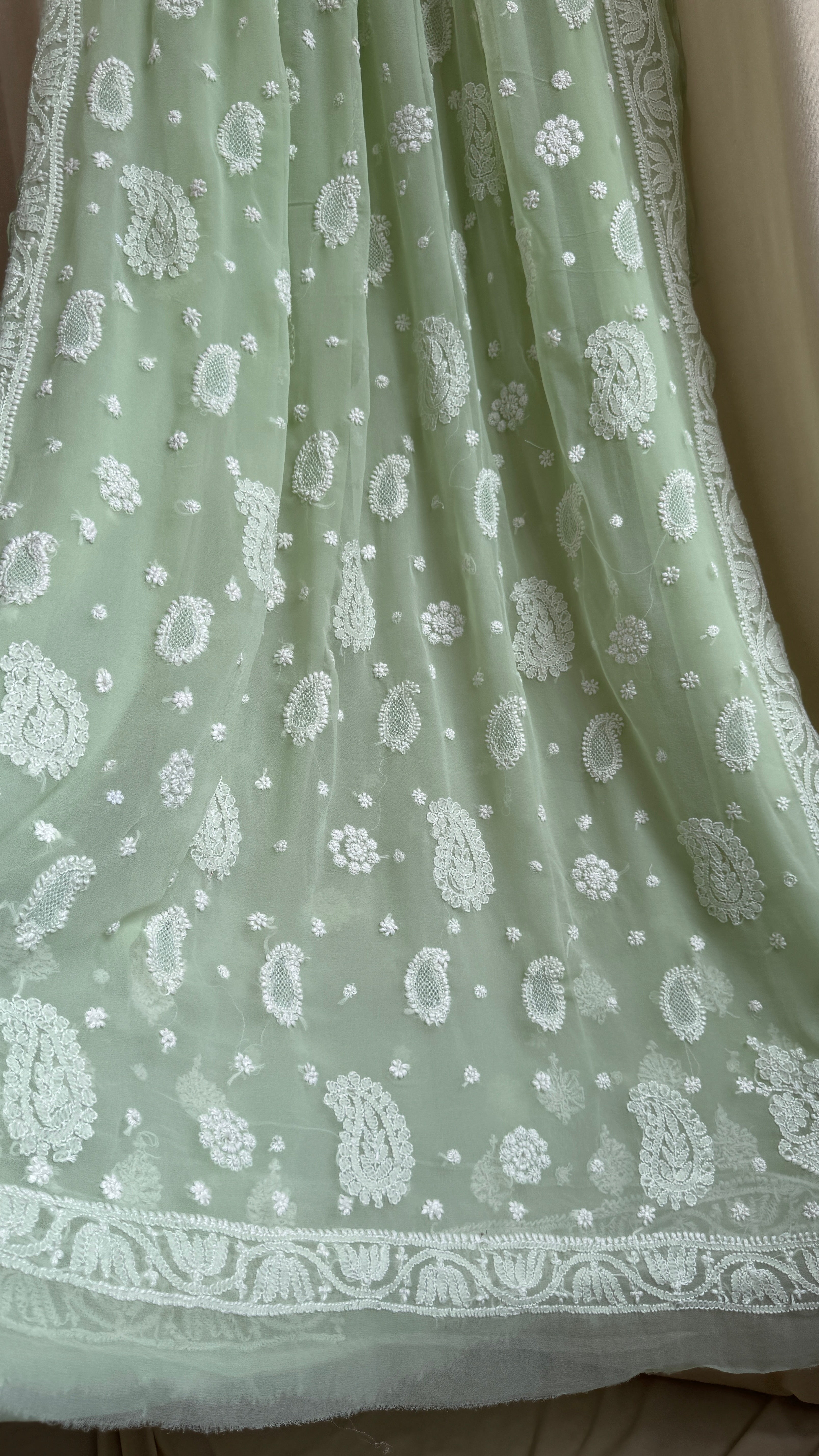 Georgette Chikankari saree in Pista Green