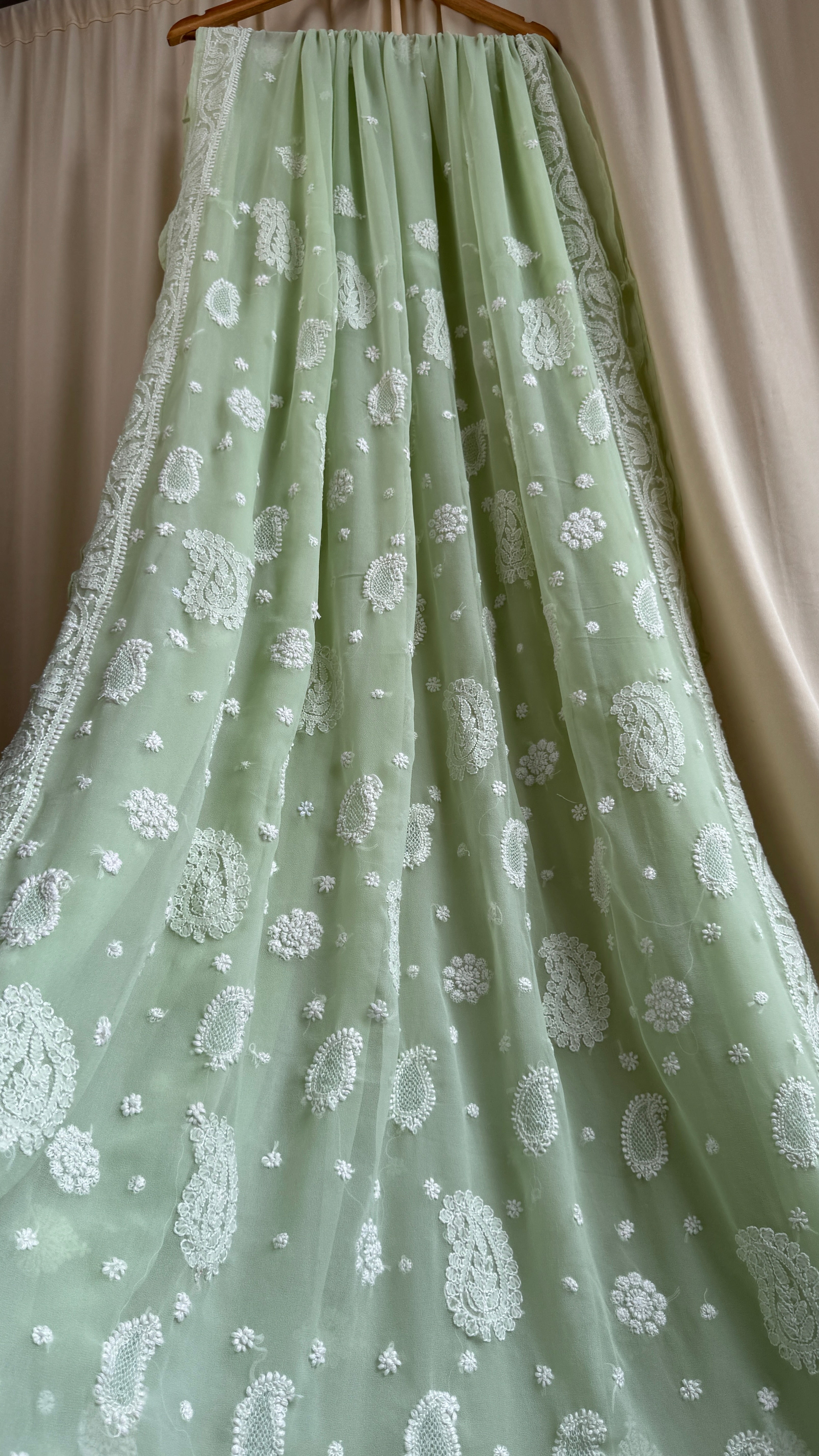 Georgette Chikankari saree in Pista Green