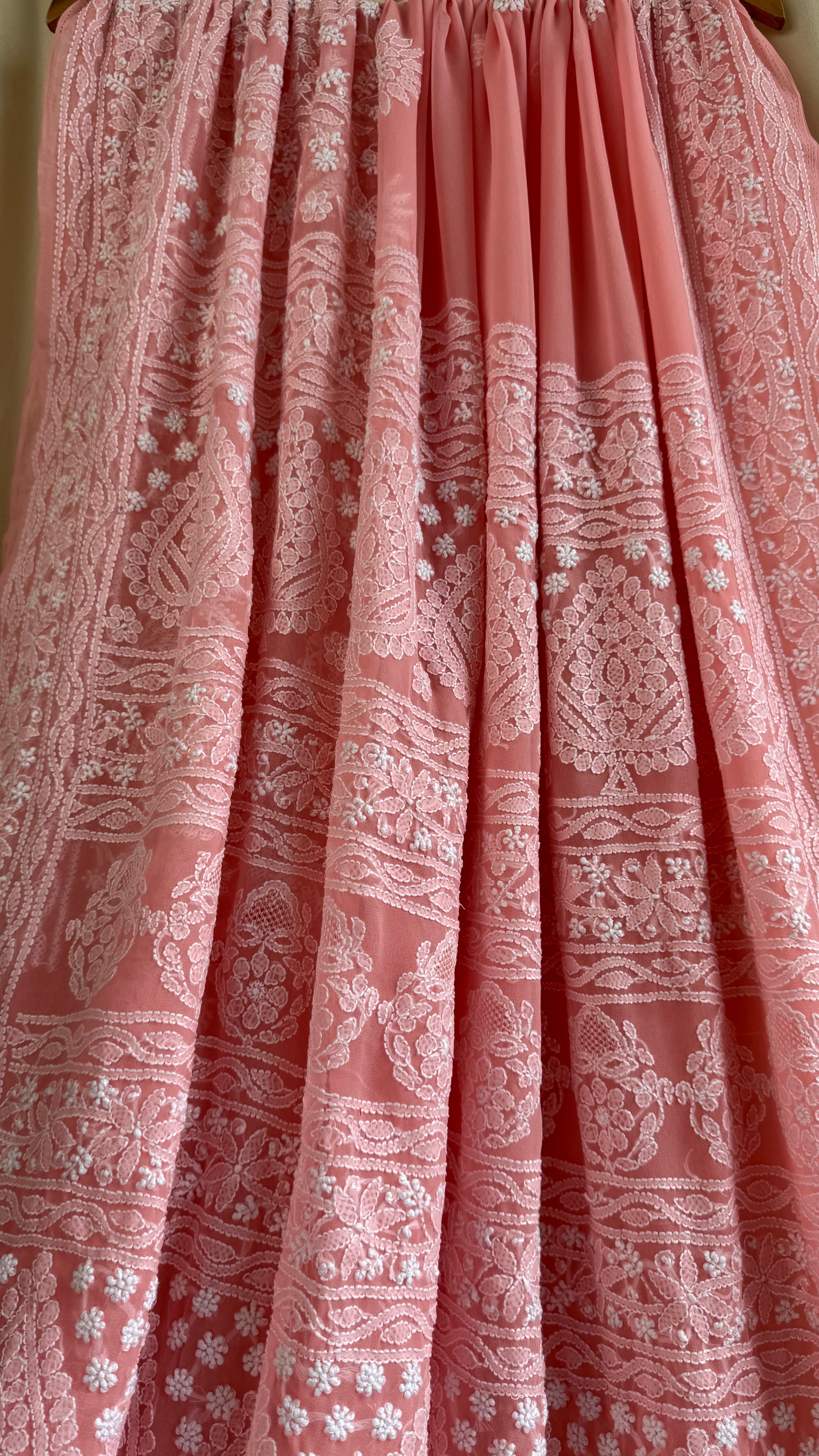 Georgette Chikankari saree in Carrot Peach