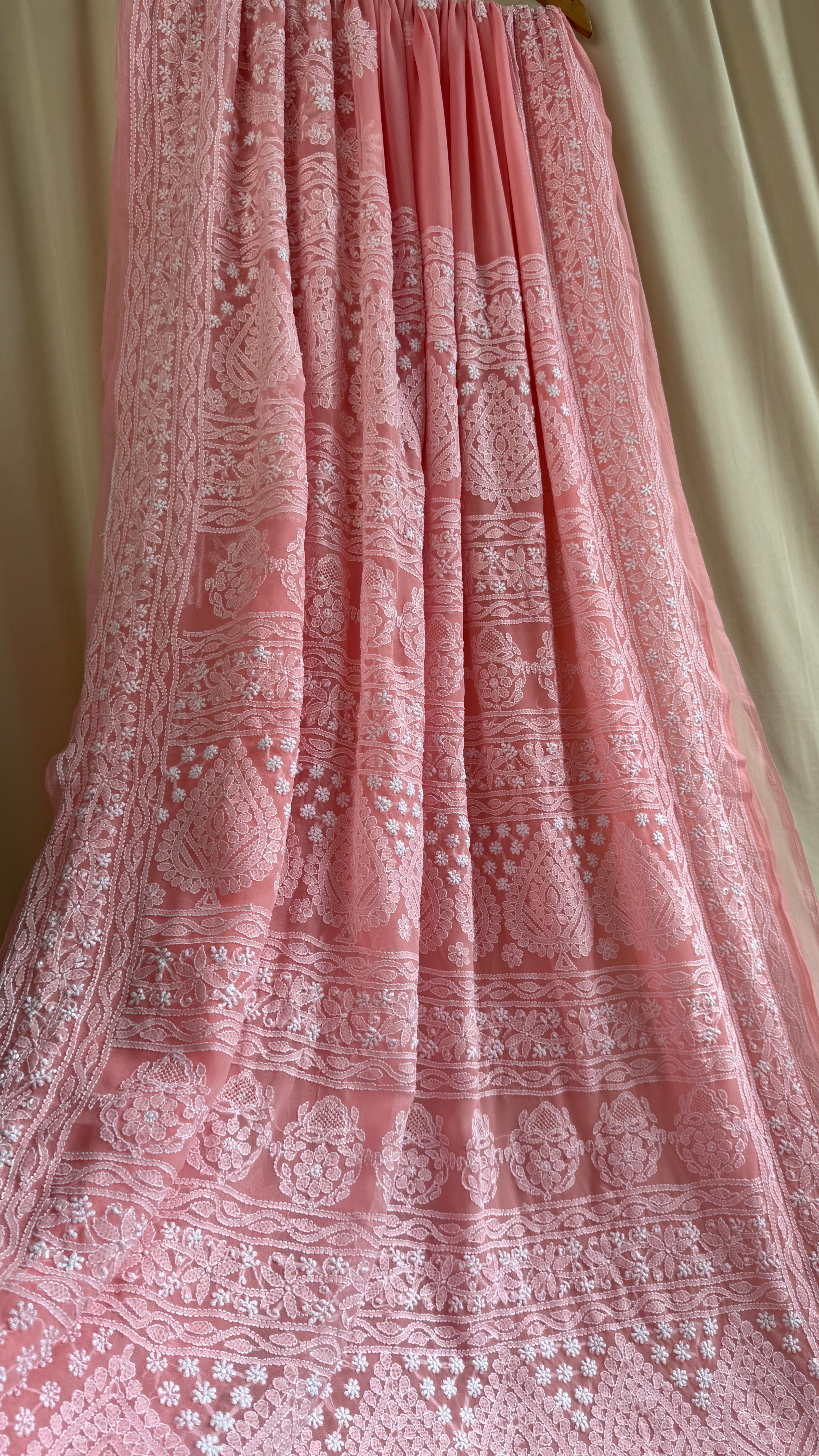 Georgette Chikankari saree in Carrot Peach