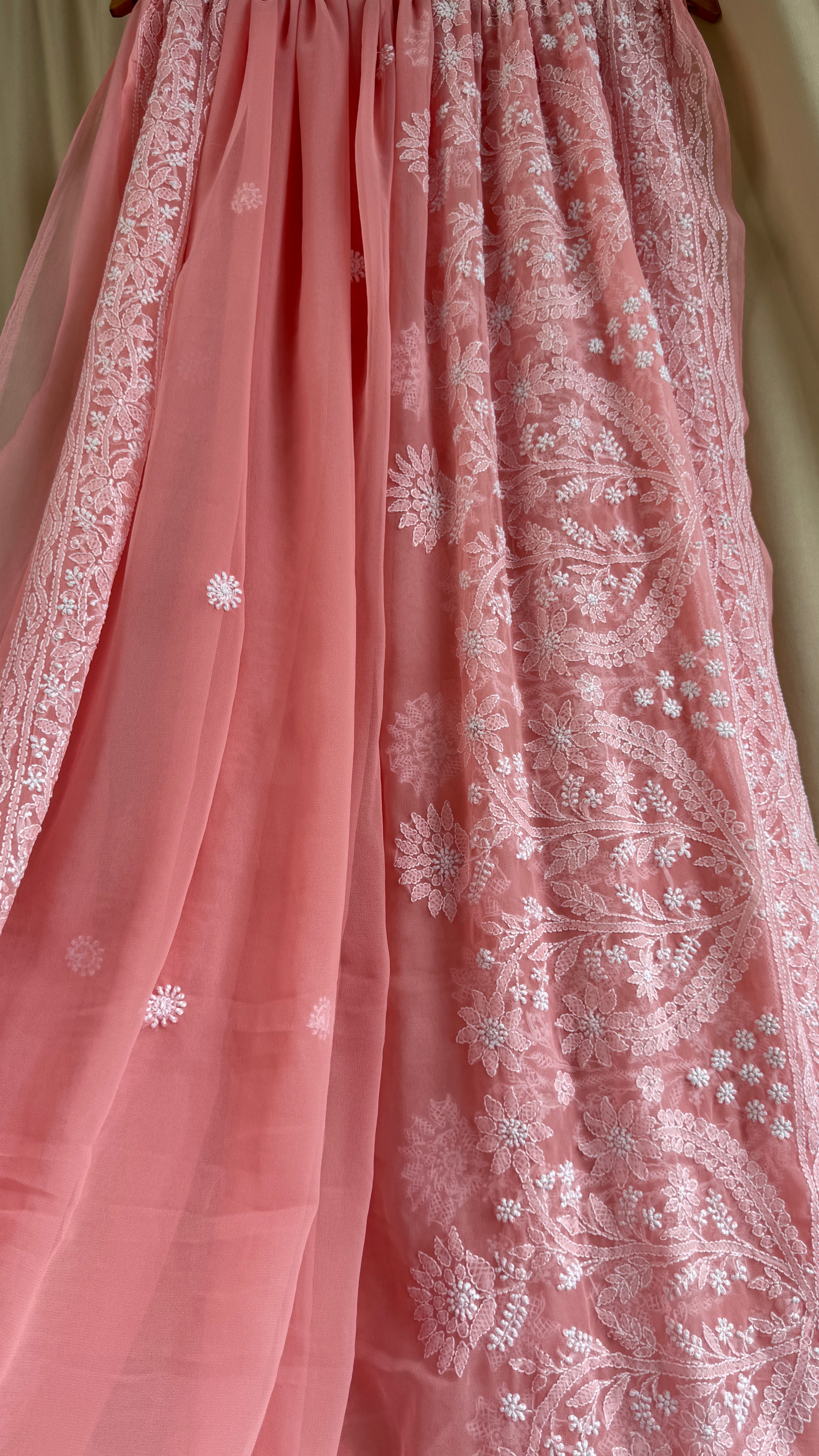Georgette Chikankari saree in Carrot Peach