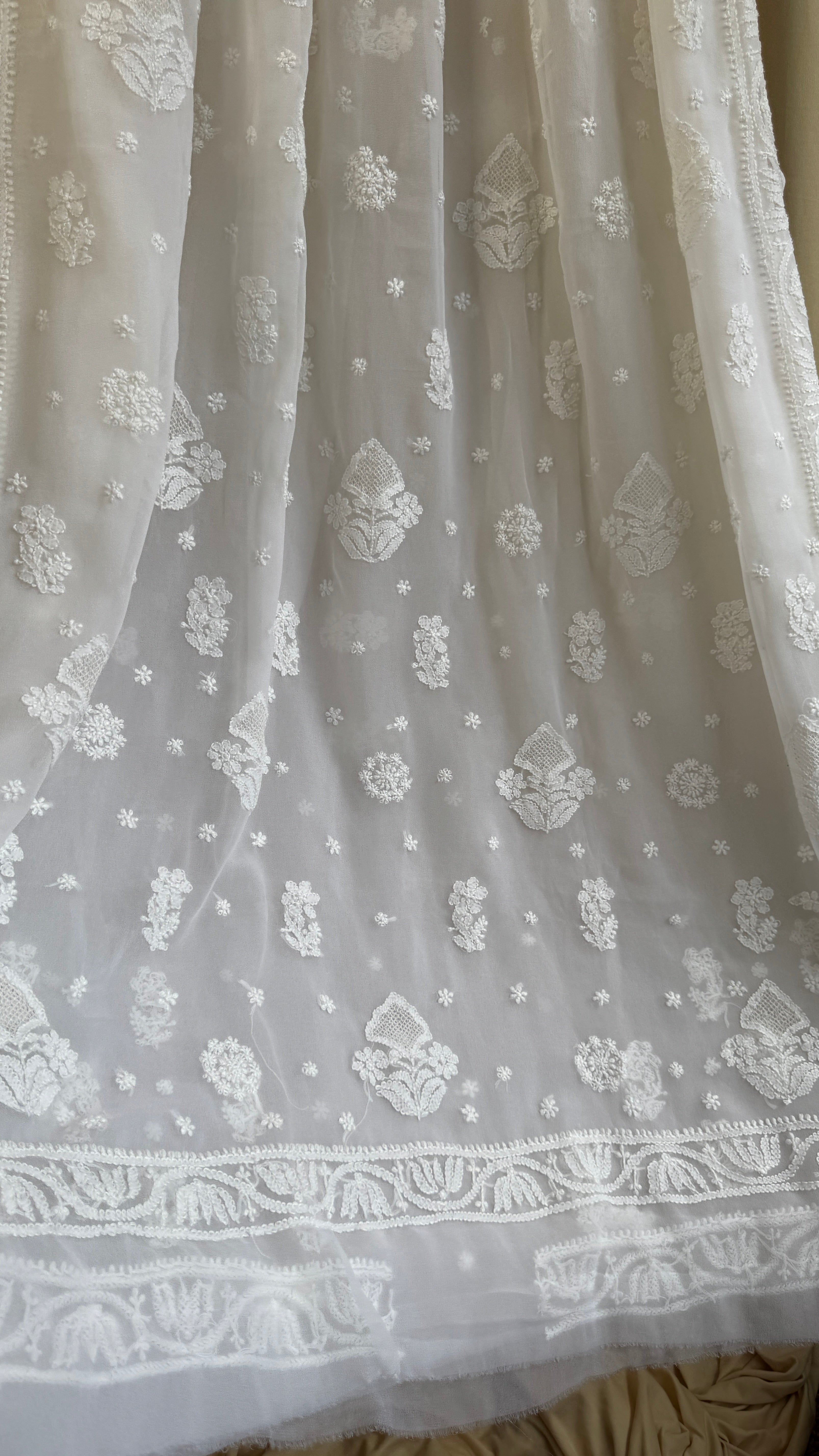 Georgette Chikankari saree in White