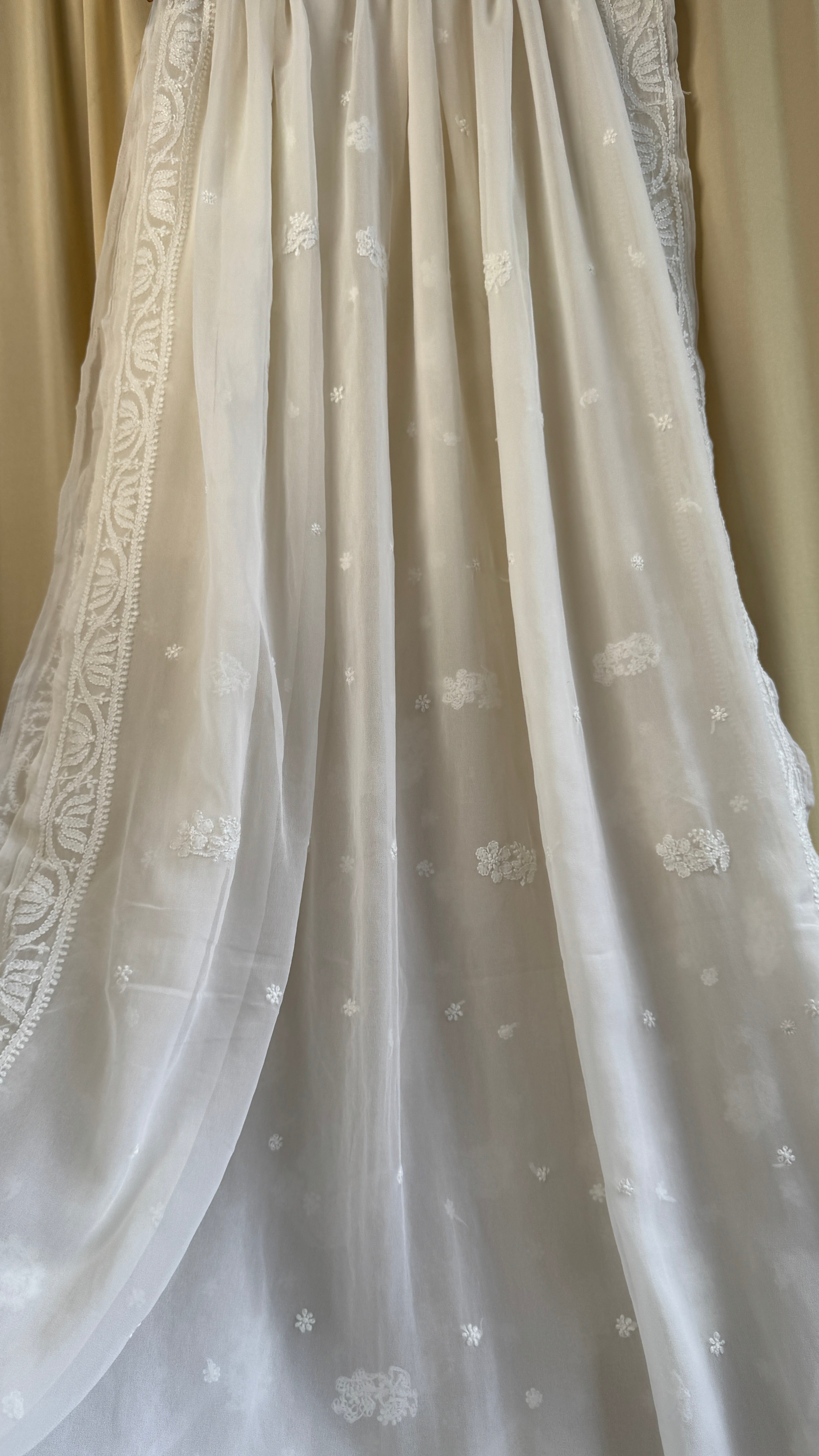 Georgette Chikankari saree in White