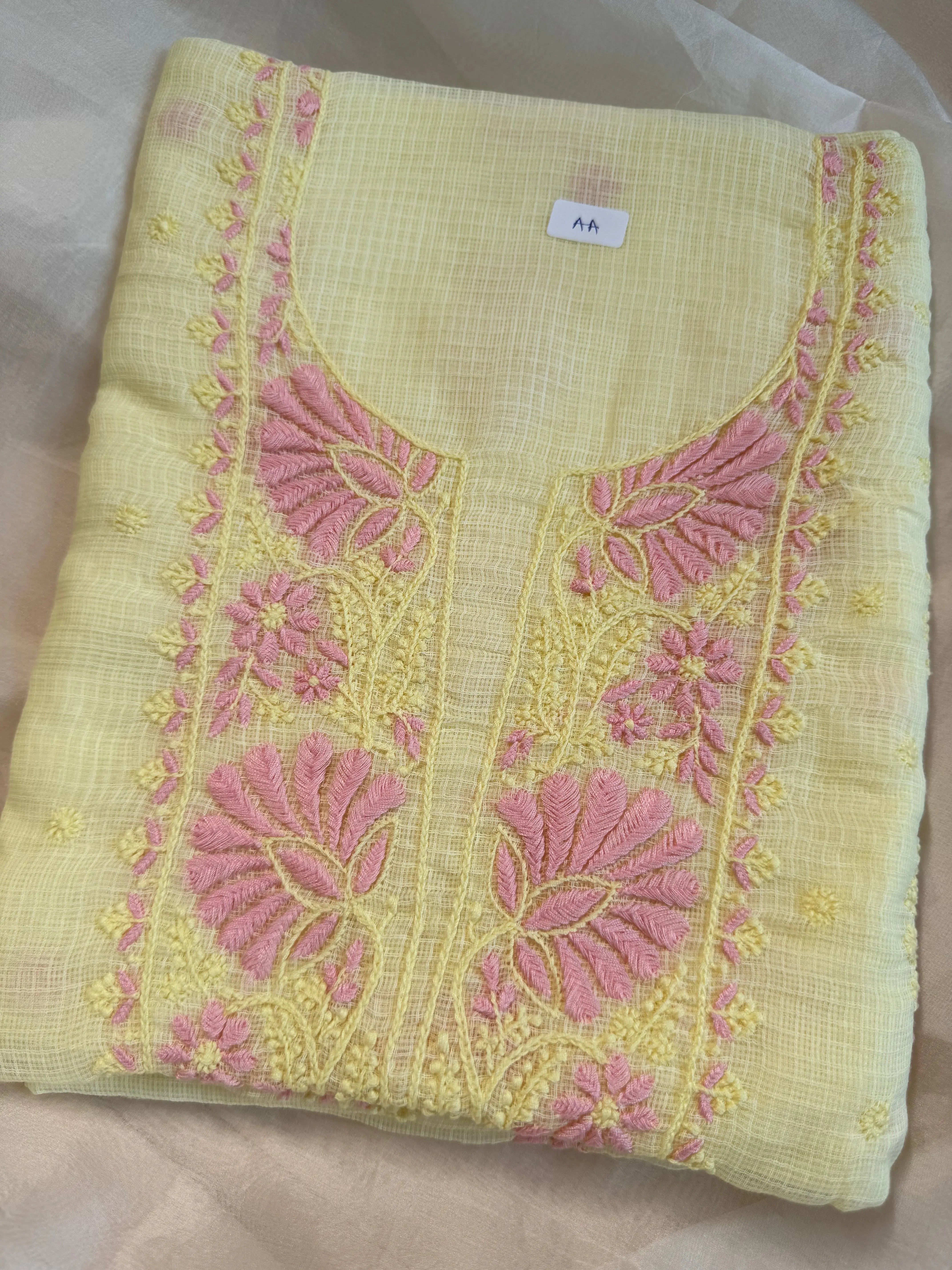 Kota Length with Dupatta - Light Yellow ARIAA CHIKANKARI 