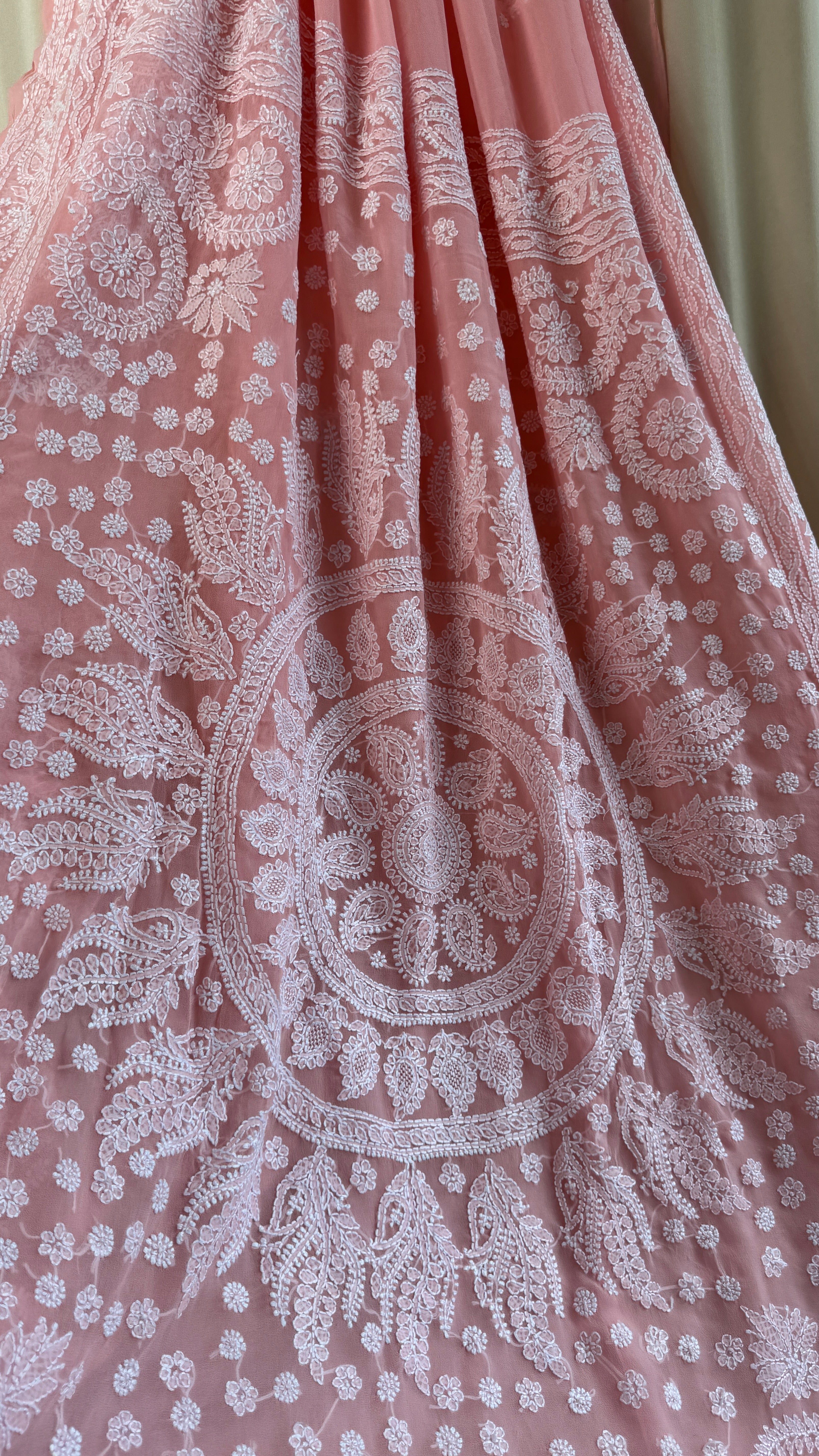 Georgette Chikankari saree in Carrot Peach