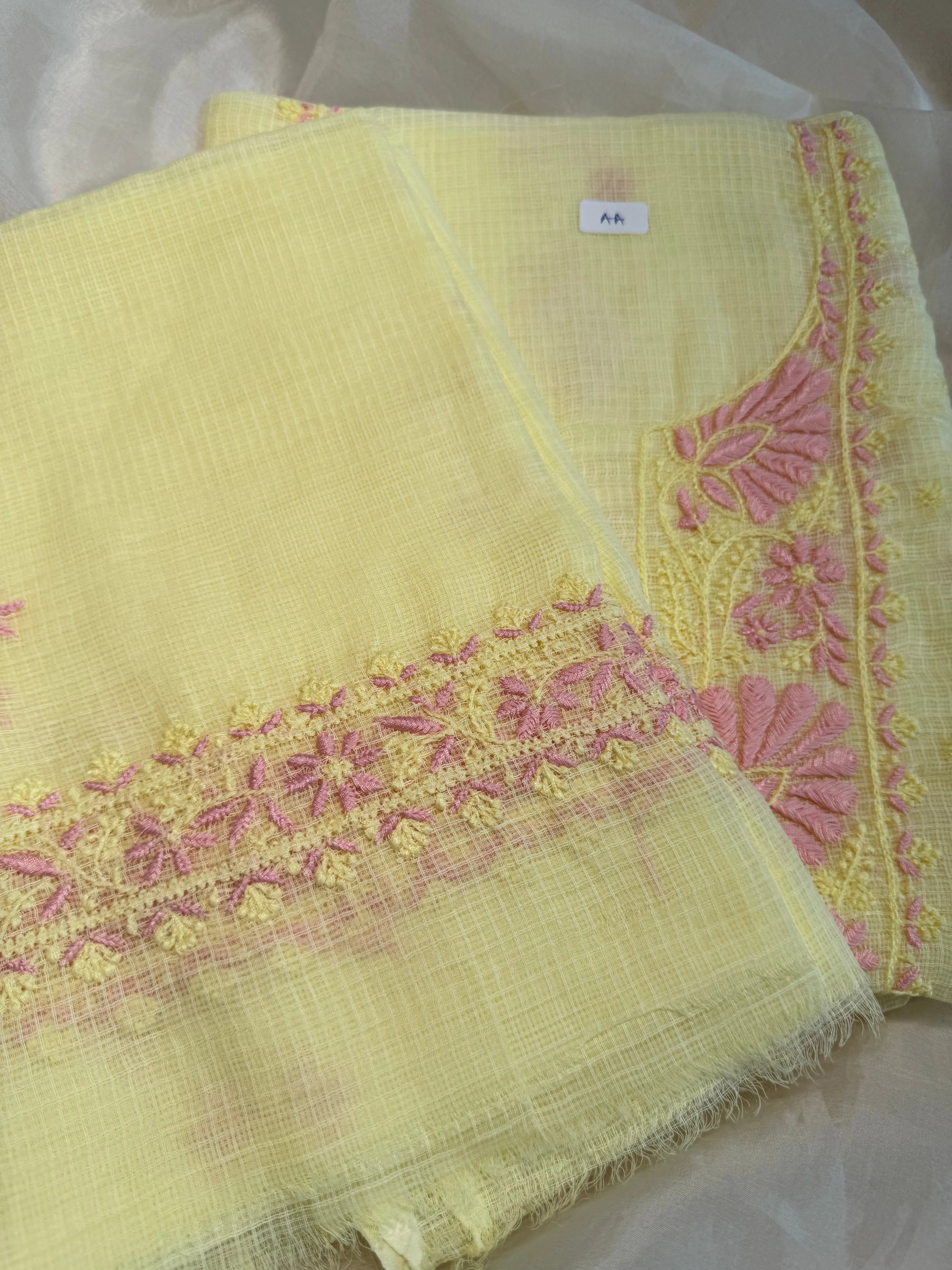 Kota Length with Dupatta - Light Yellow ARIAA CHIKANKARI 