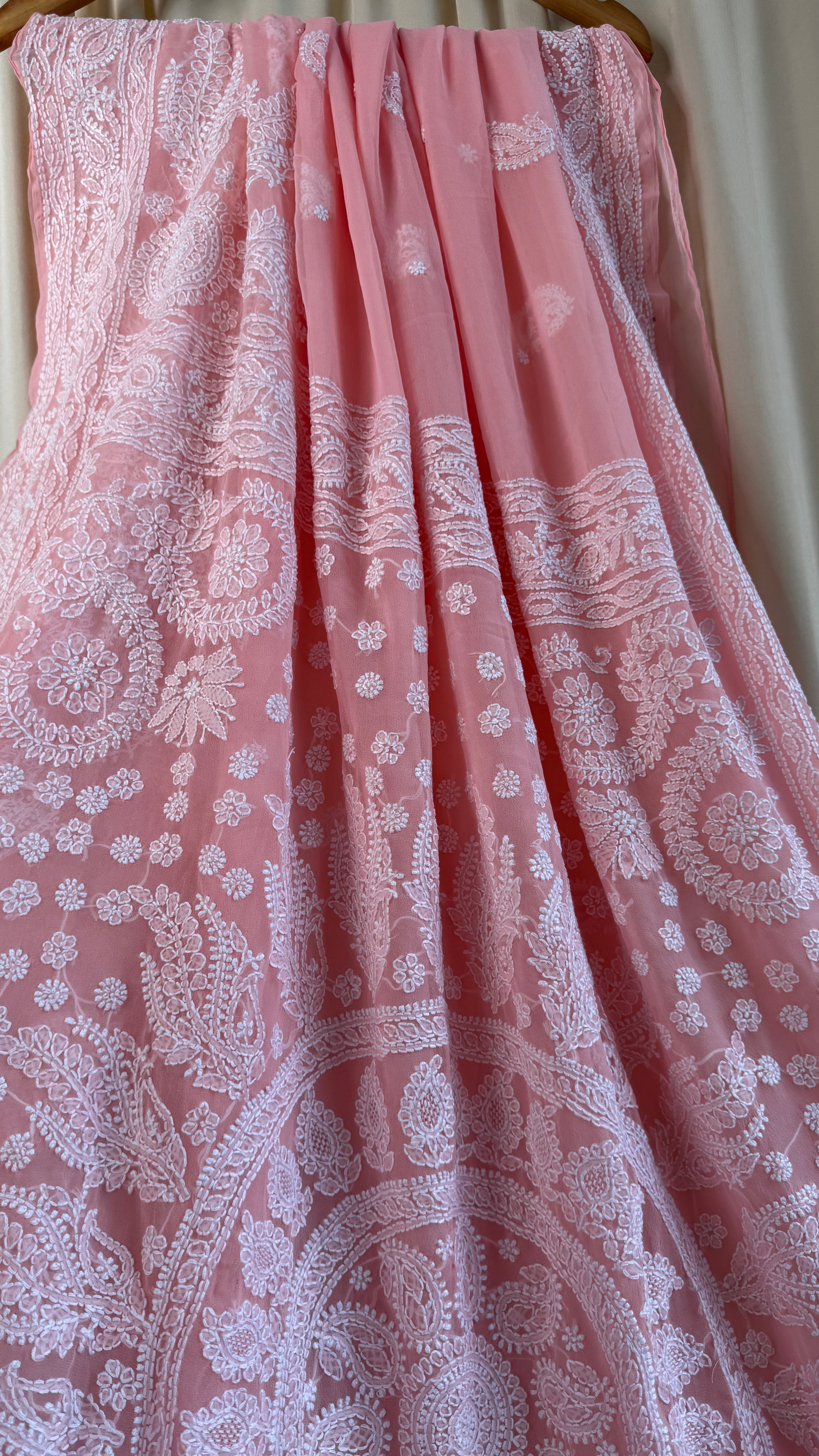 Georgette Chikankari saree in Carrot Peach