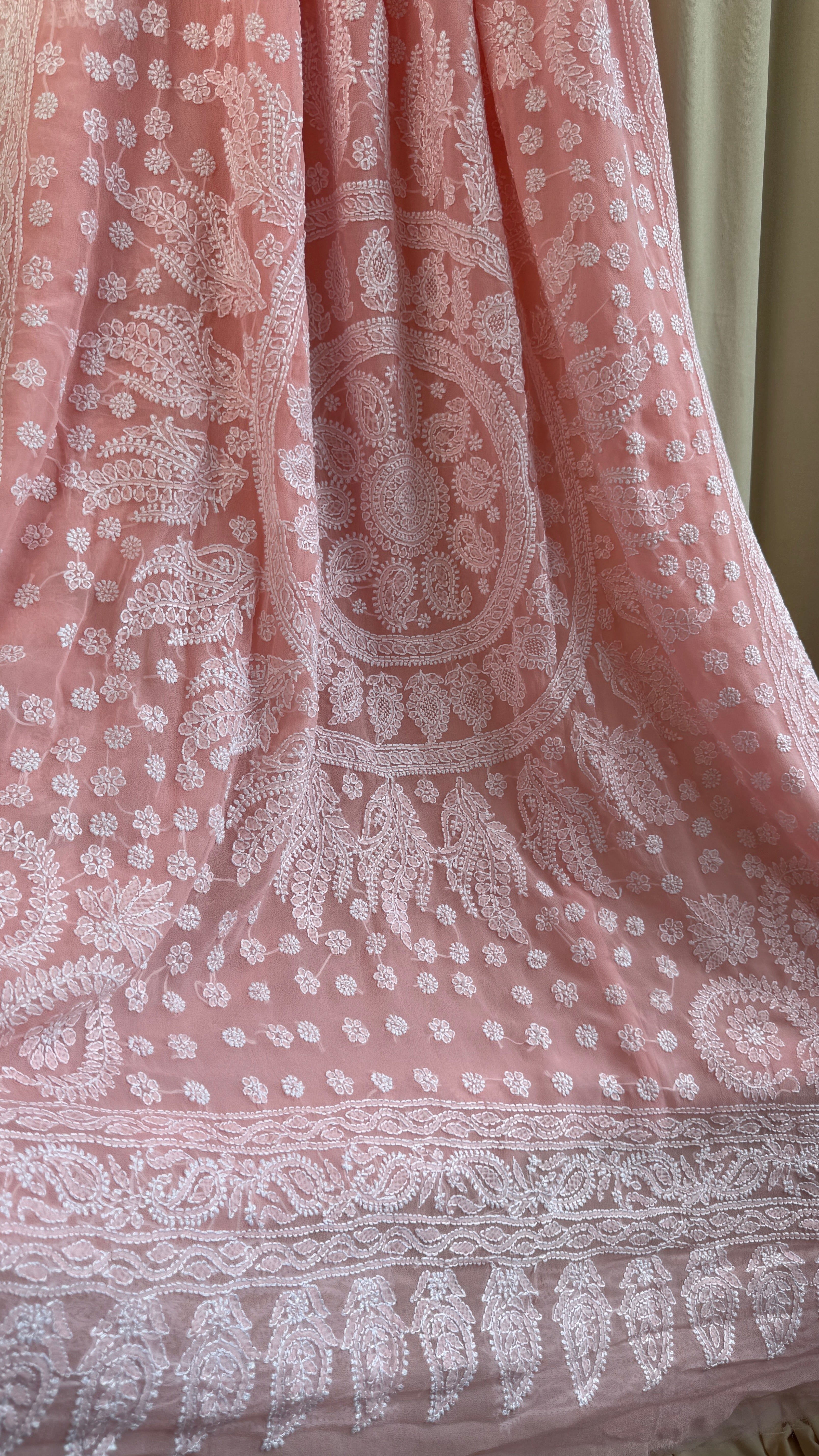 Georgette Chikankari saree in Carrot Peach