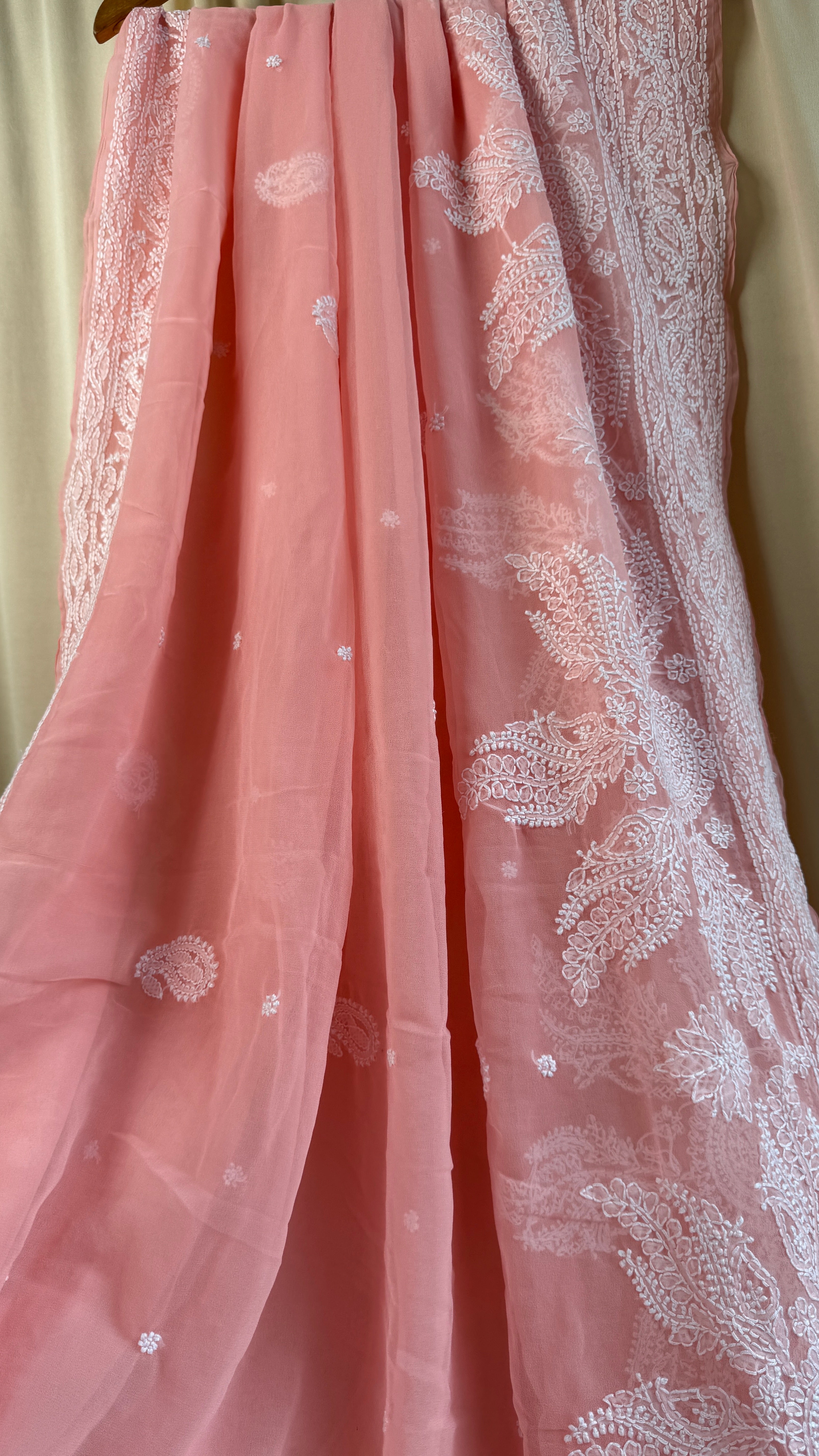 Georgette Chikankari saree in Carrot Peach