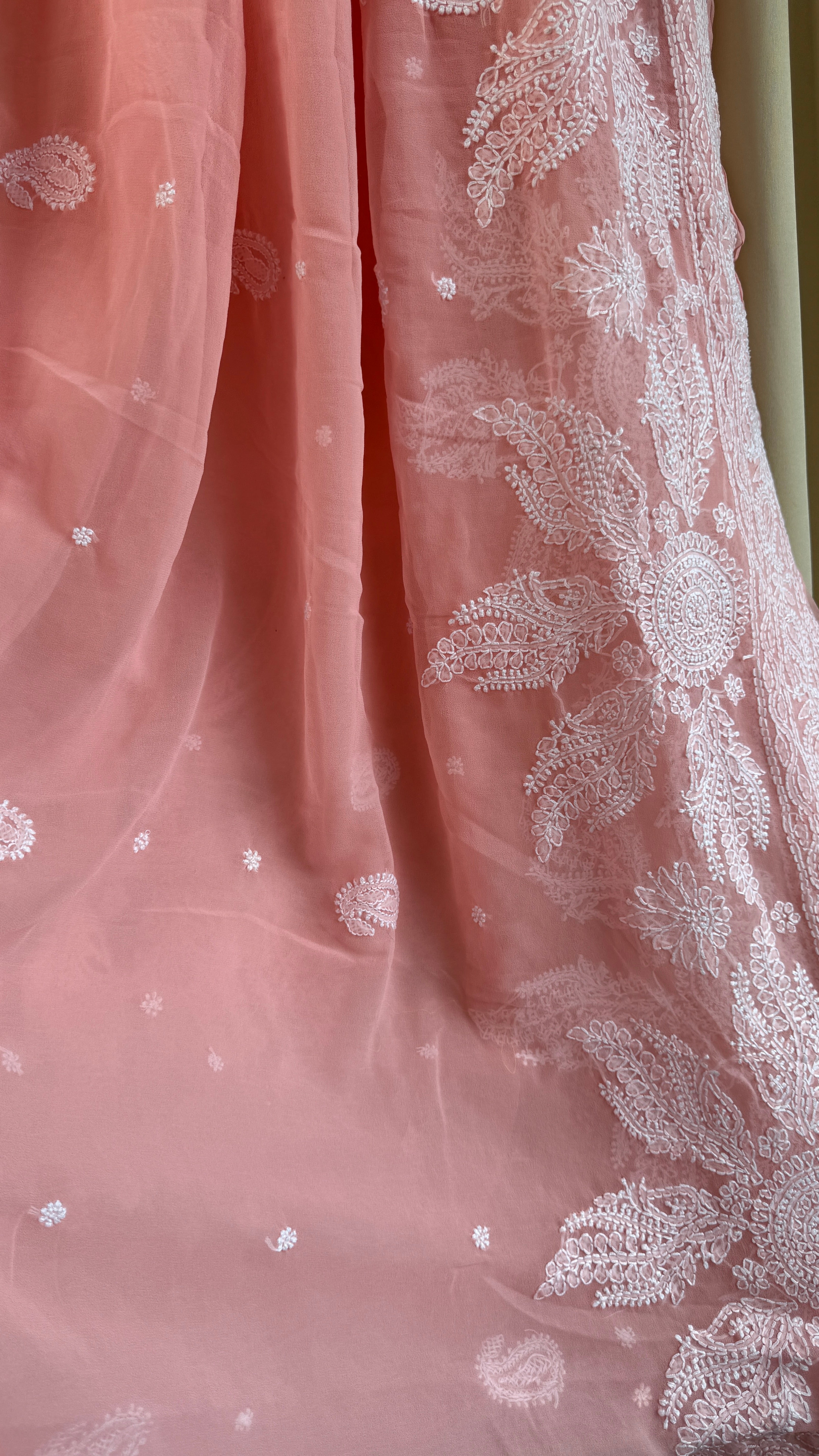Georgette Chikankari saree in Carrot Peach