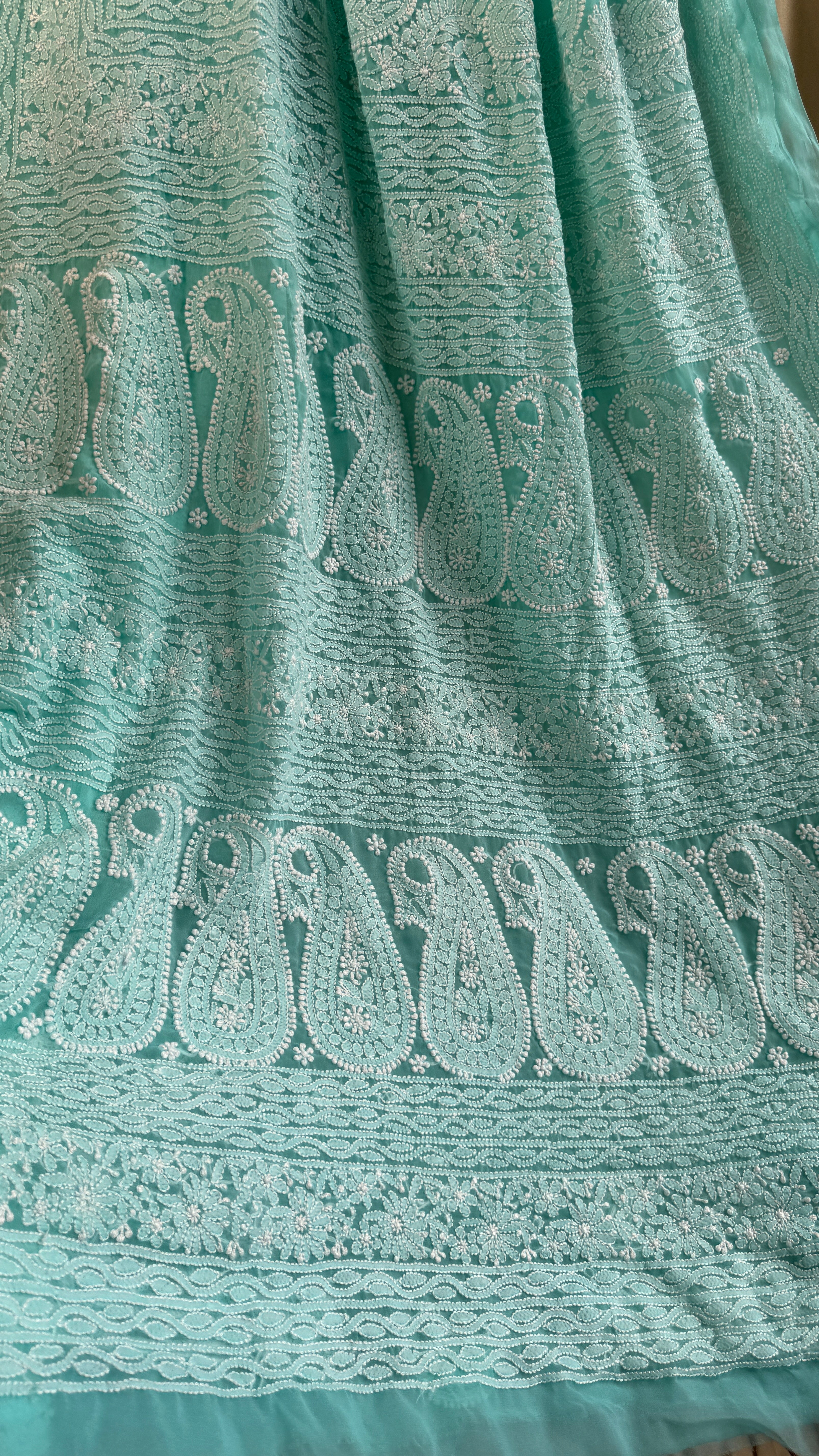 Georgette Chikankari saree in Sea Green
