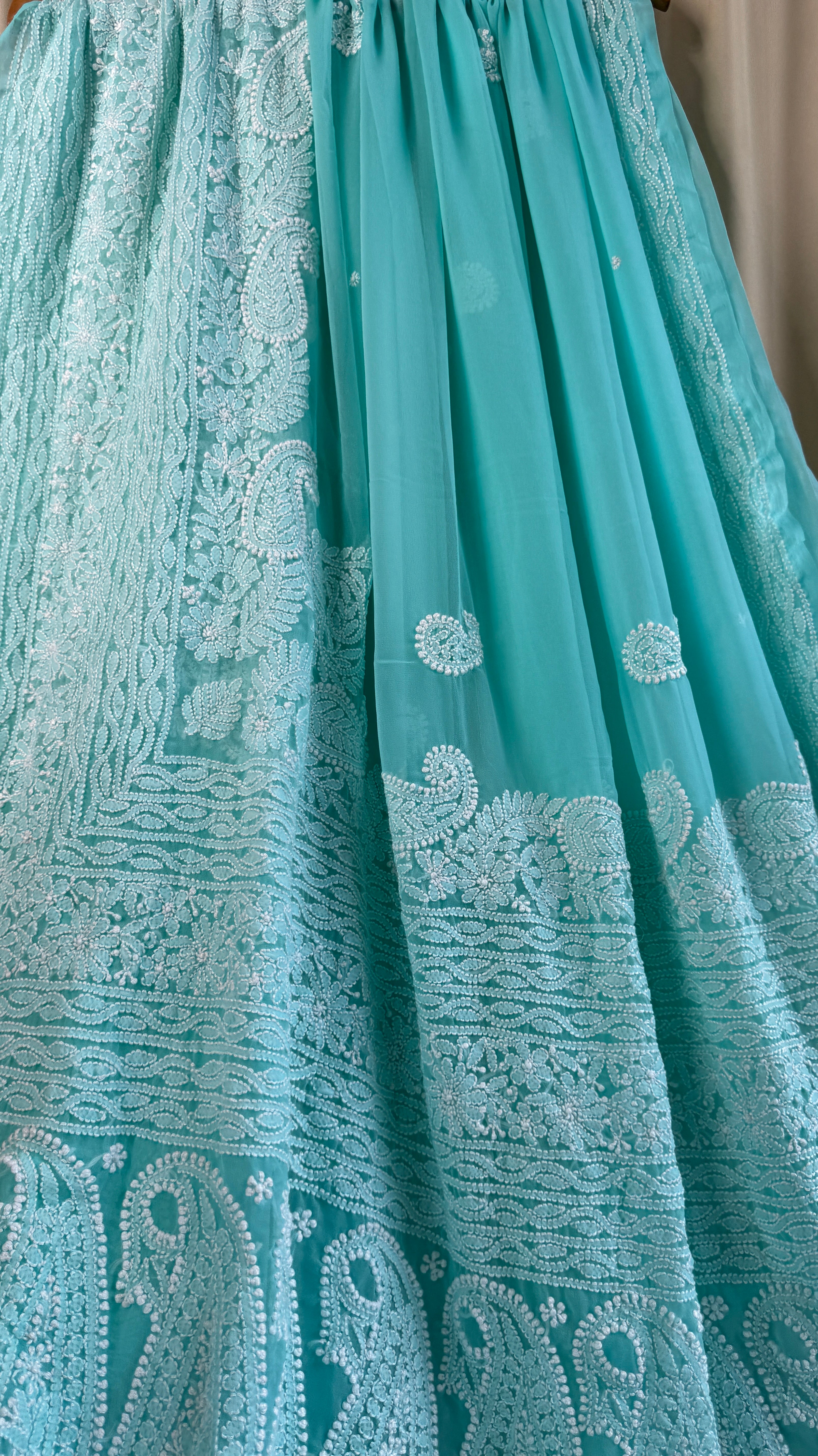 Georgette Chikankari saree in Sea Green
