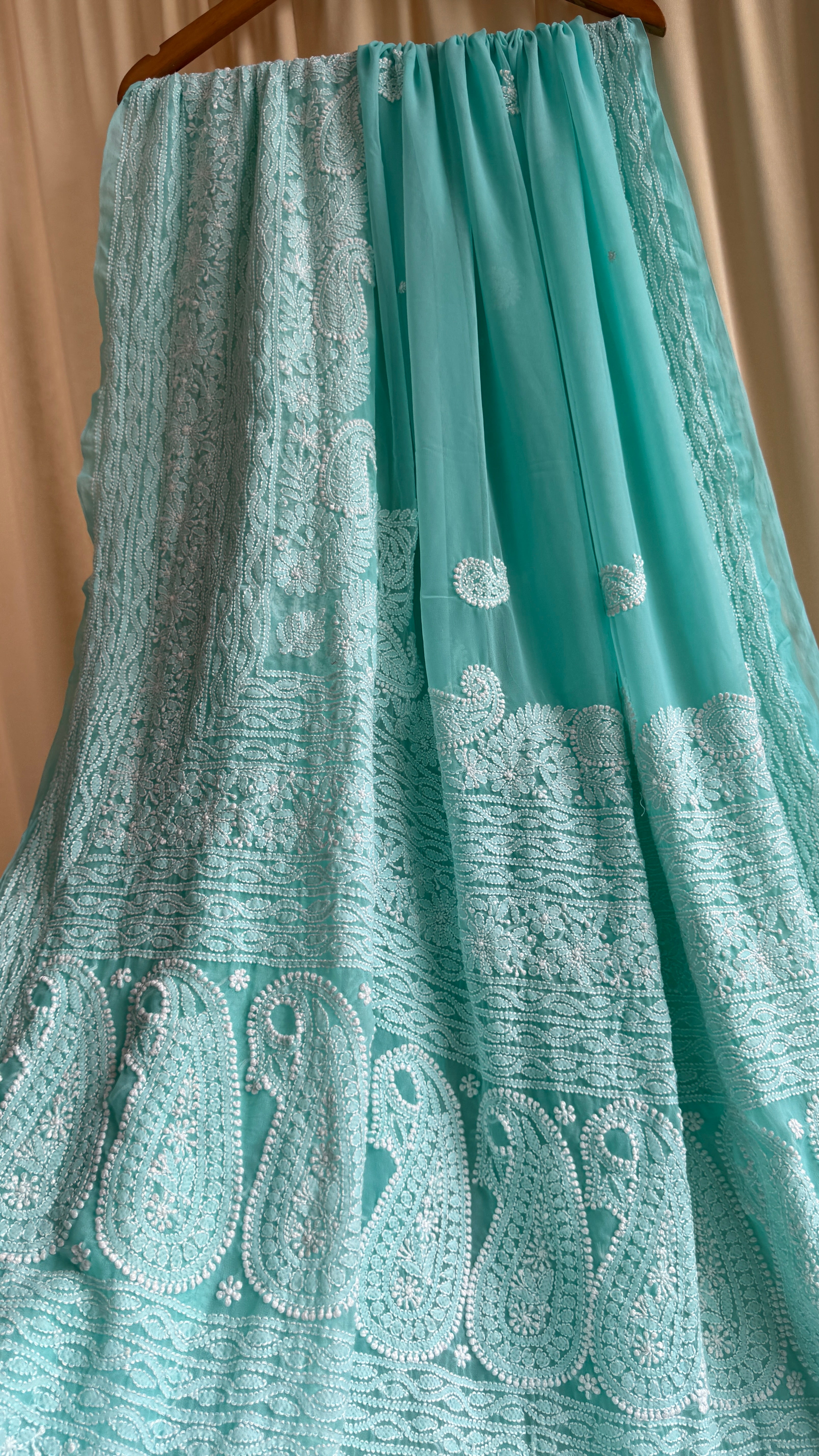 Georgette Chikankari saree in Sea Green