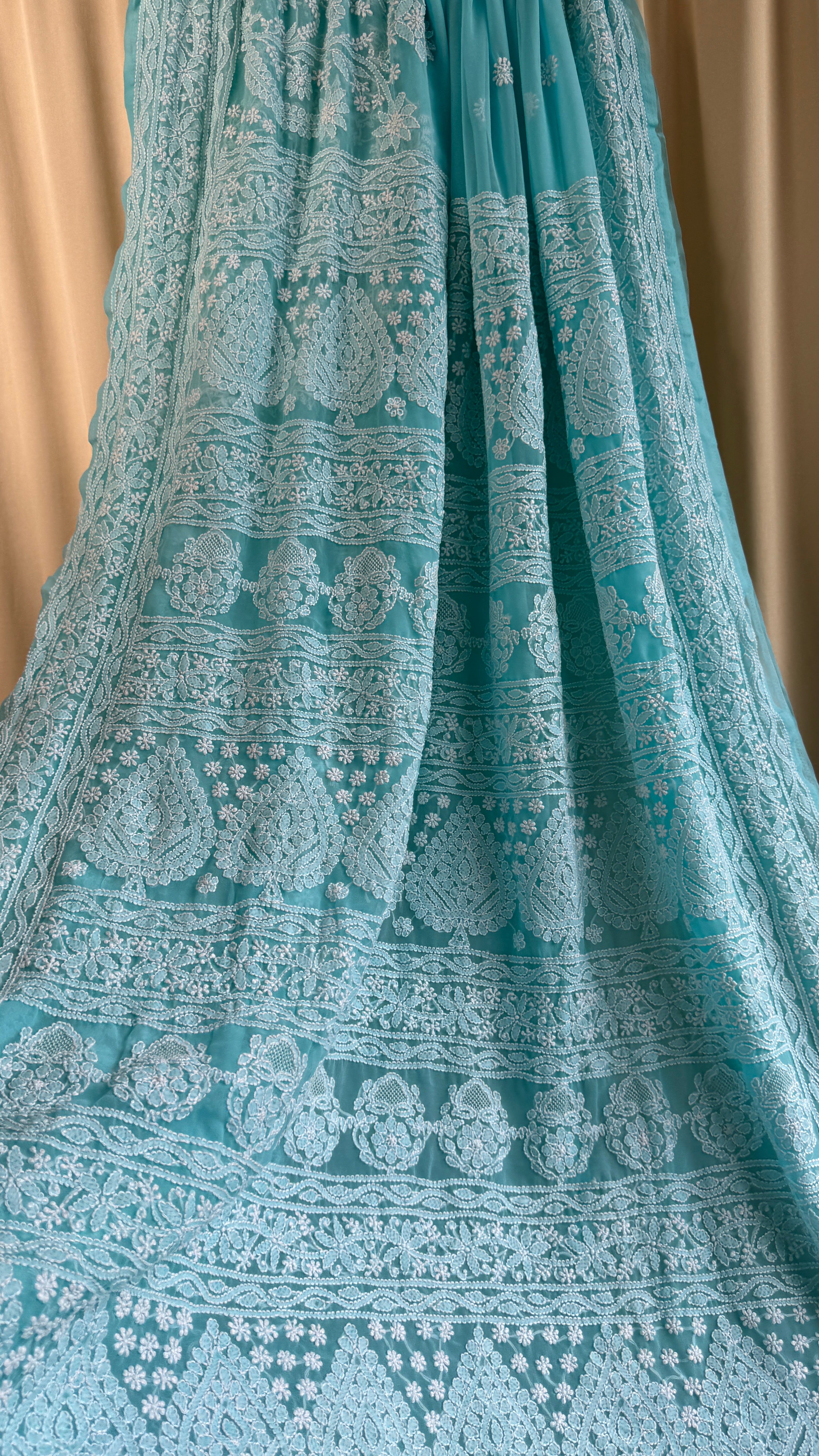Georgette Chikankari saree in Sea Green