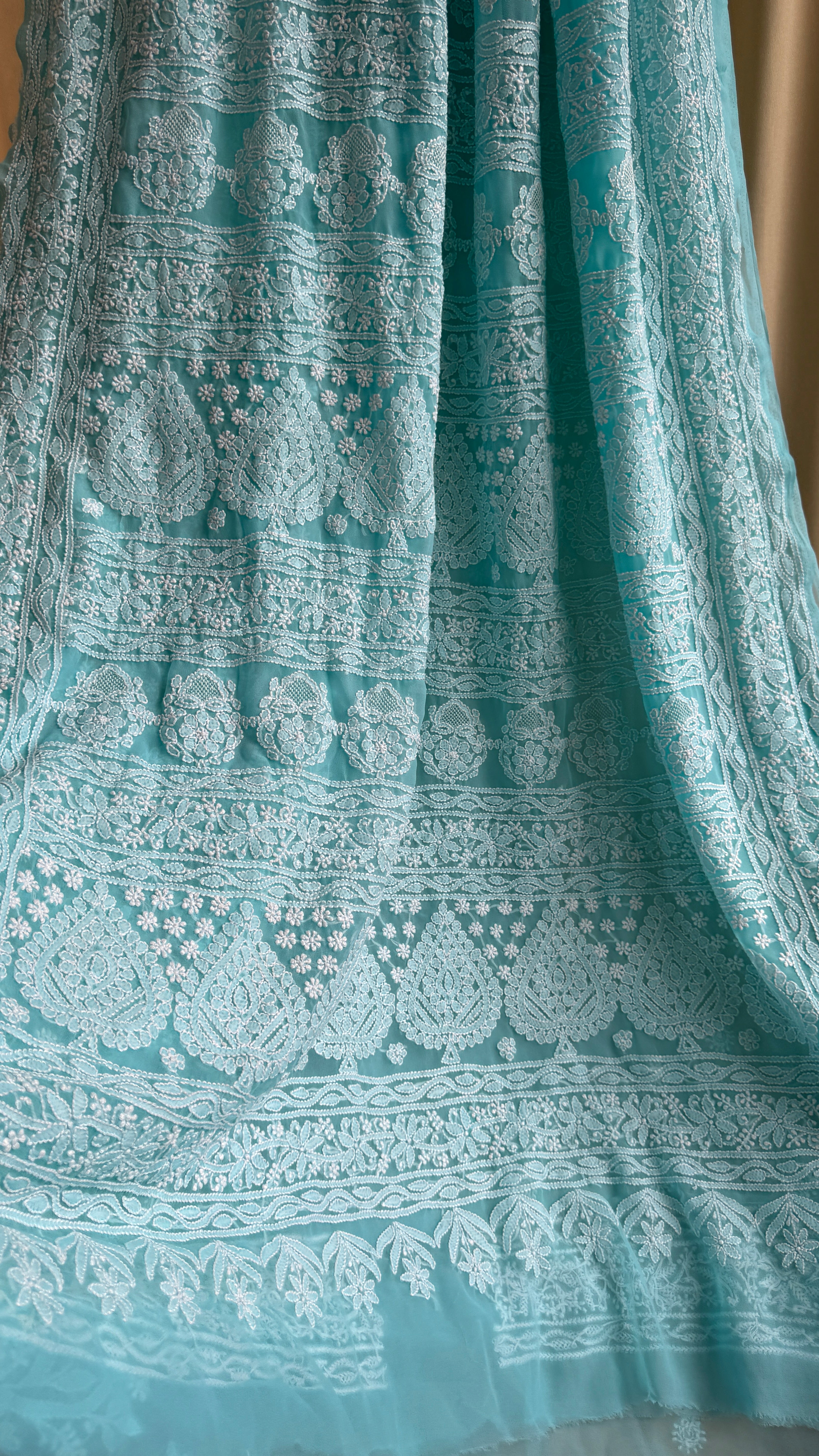 Georgette Chikankari saree in Sea Green