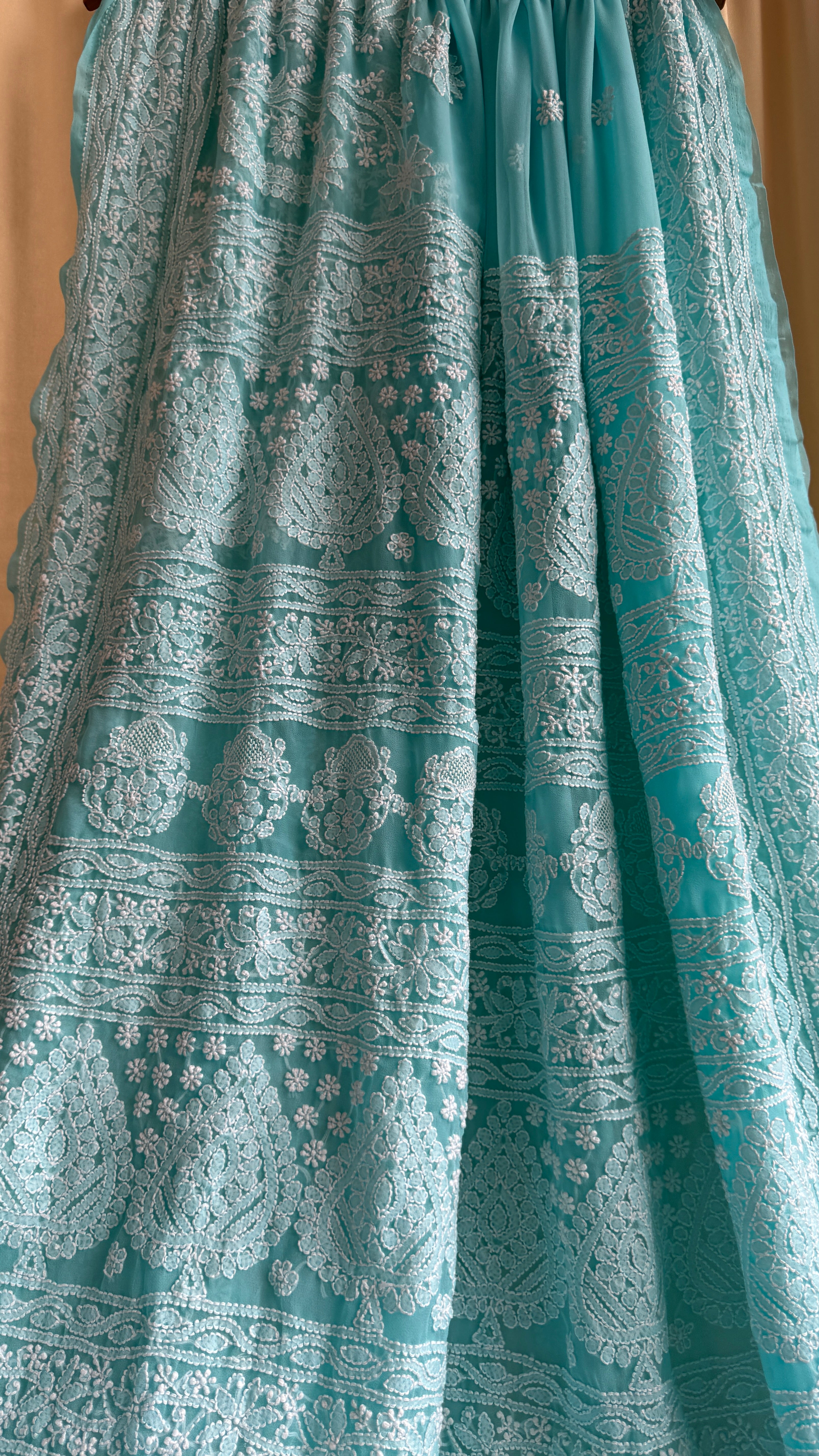 Georgette Chikankari saree in Sea Green