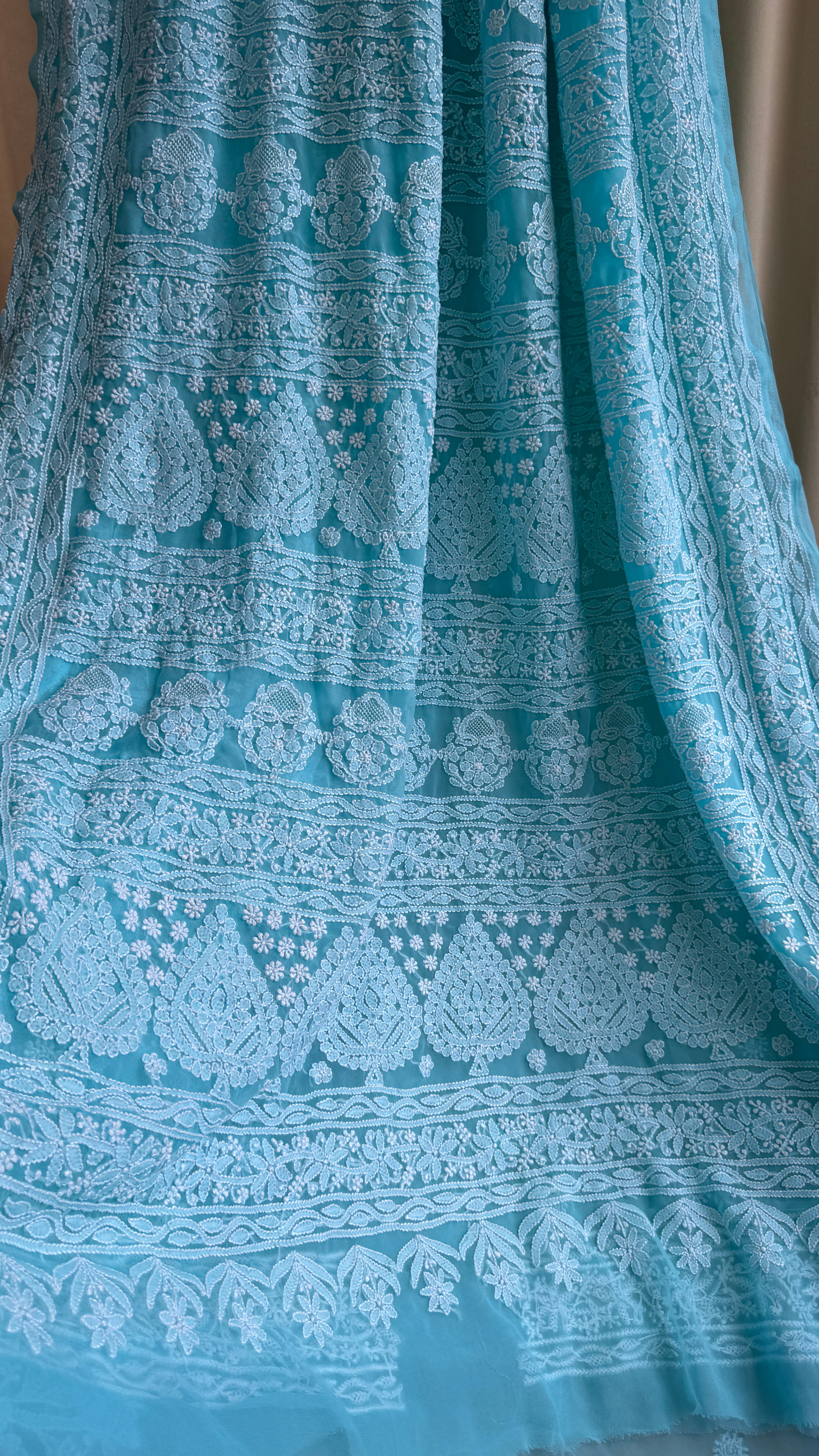 Georgette Chikankari saree in Sea Green
