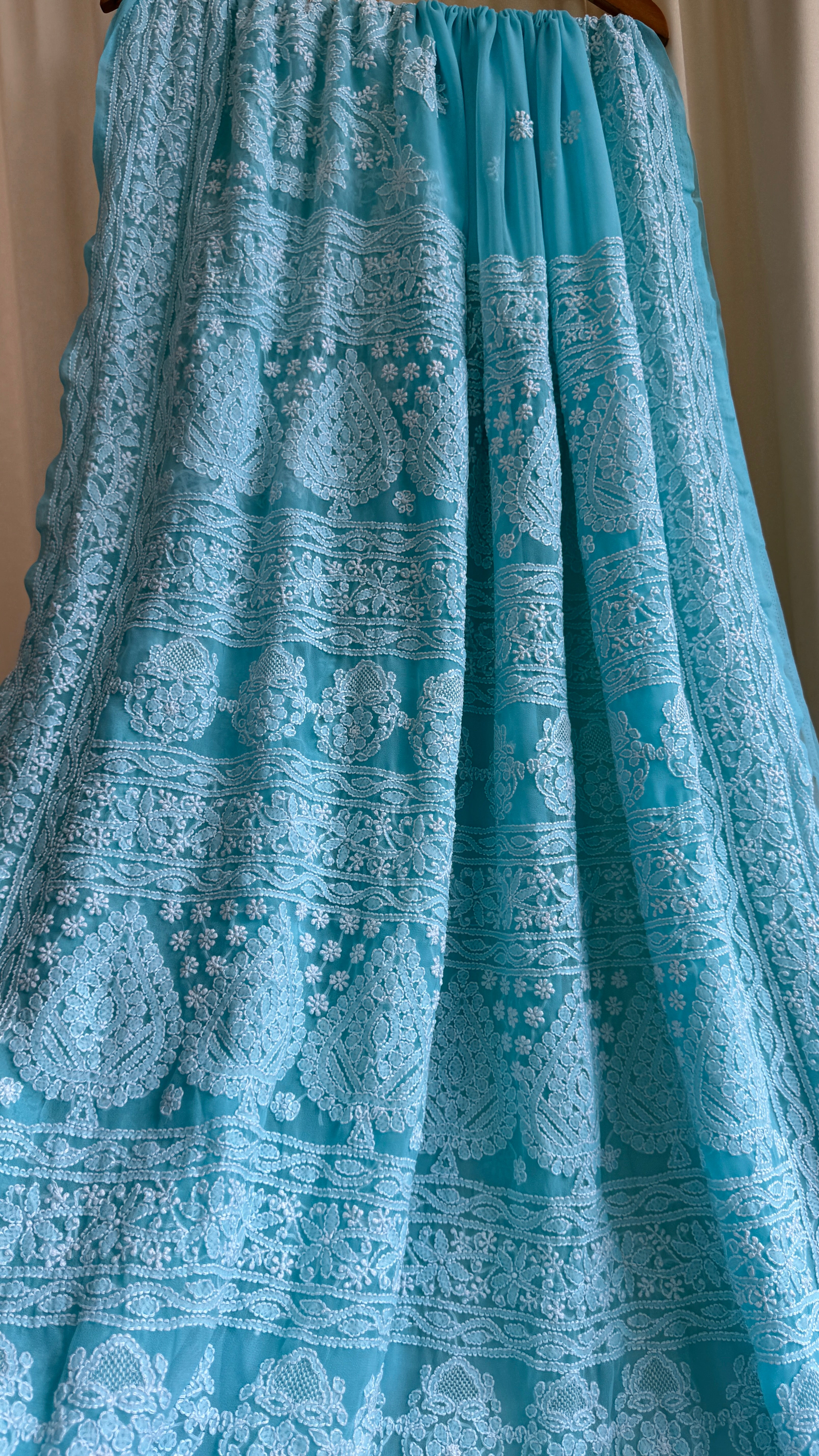 Georgette Chikankari saree in Sea Green