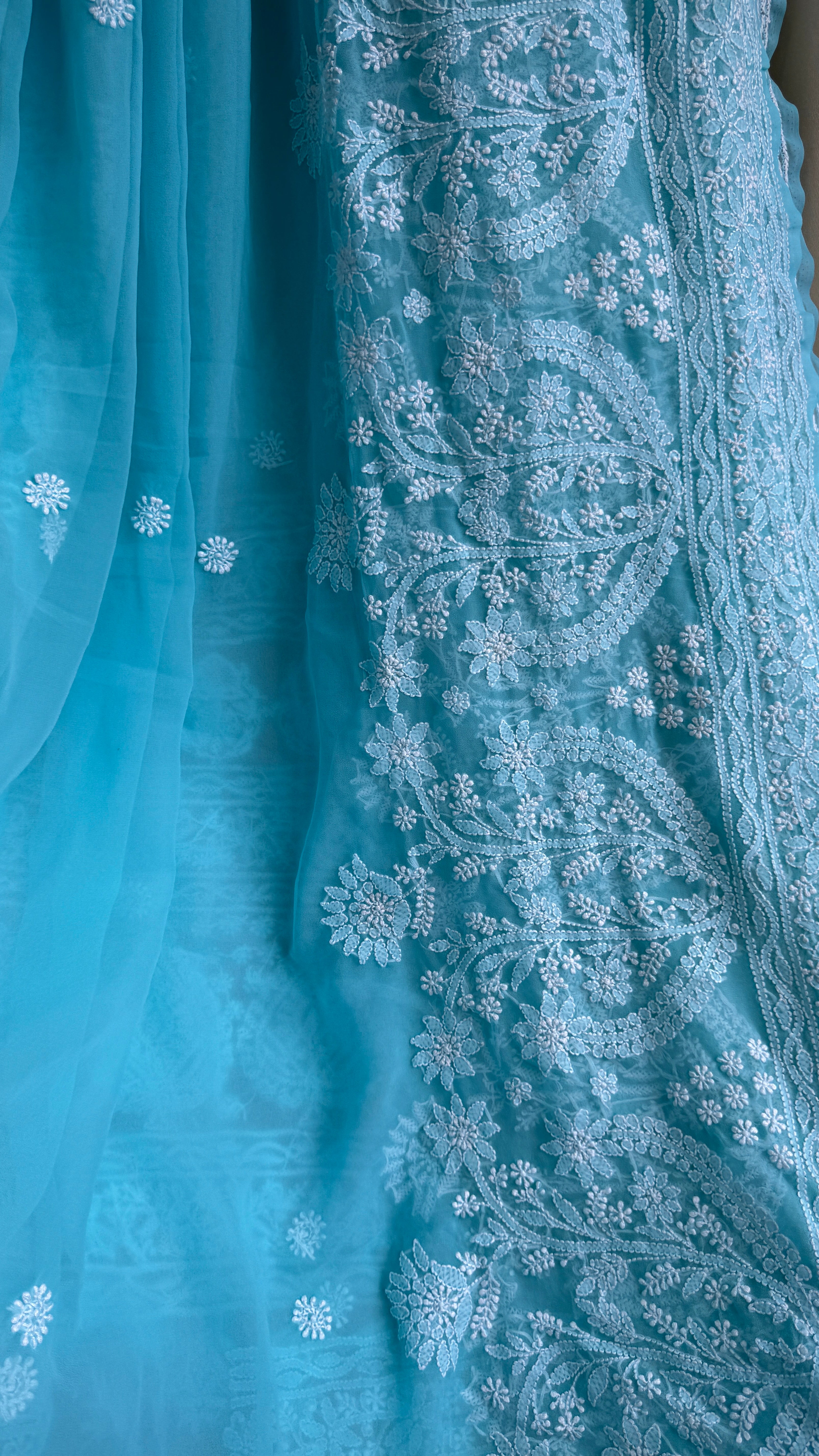 Georgette Chikankari saree in Sea Green
