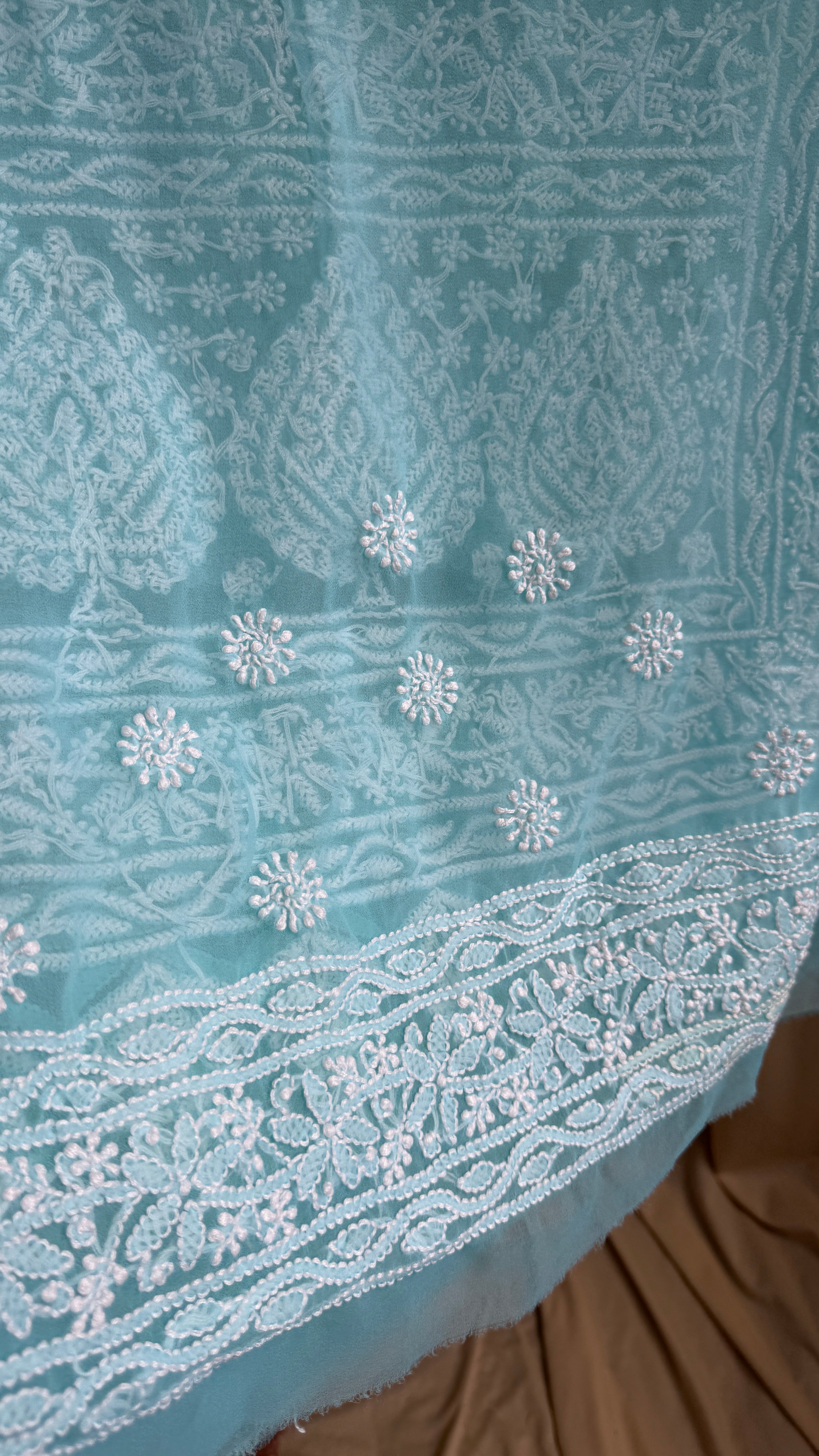 Georgette Chikankari saree in Sea Green